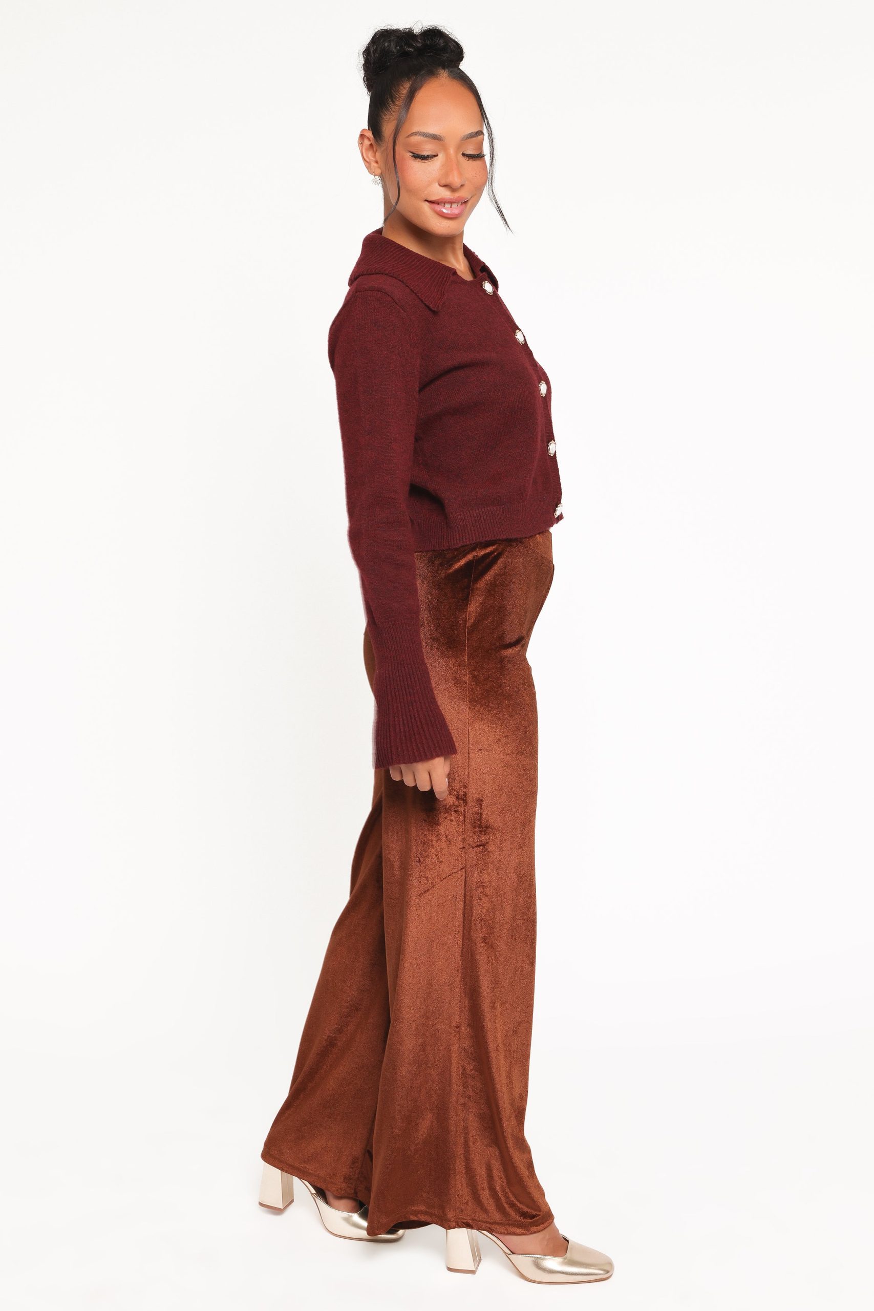 Riley Stretch Velvet Pant - Chocolate - Image 4