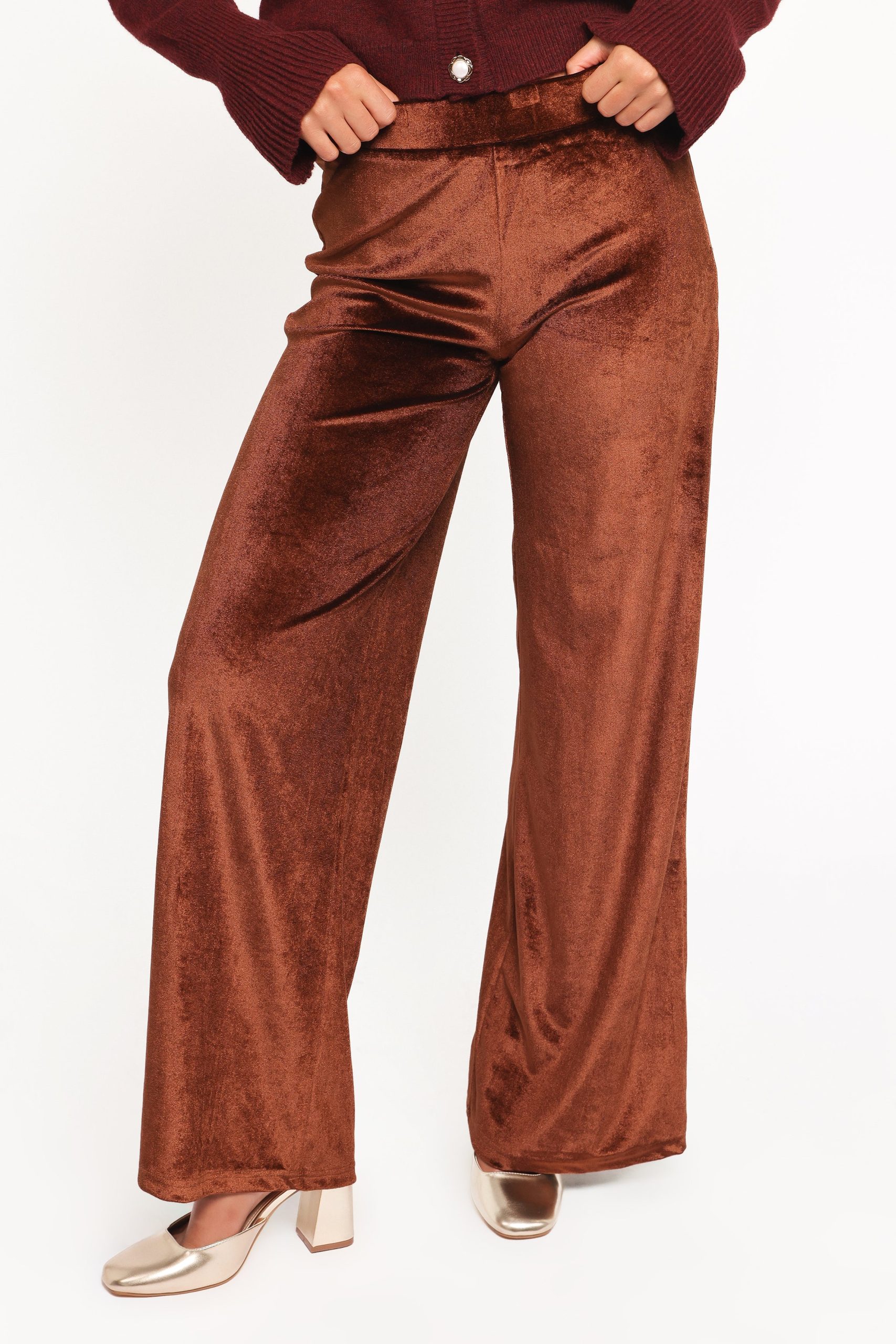 Riley Stretch Velvet Pant - Chocolate - Image 3