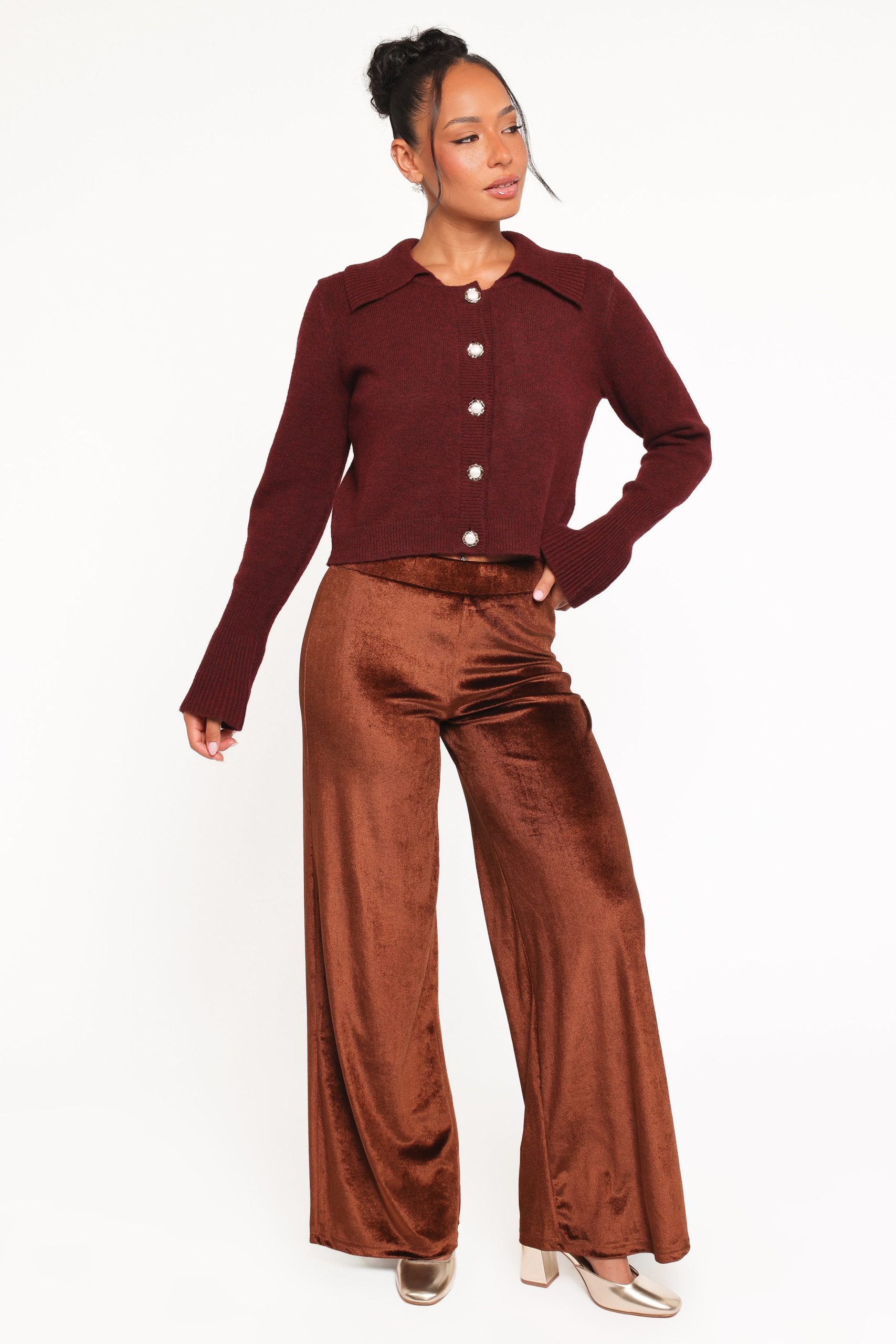 Riley Stretch Velvet Pant - Chocolate - Image 2