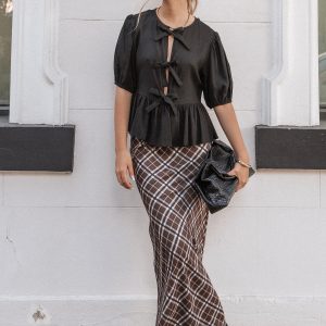 Sandra Midi Skirt - Brown Check