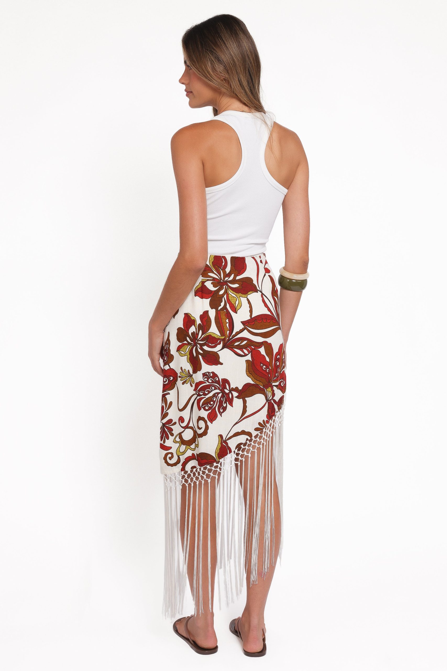 Shelby Midi Fringe Skirt - Brown Floral - Image 5