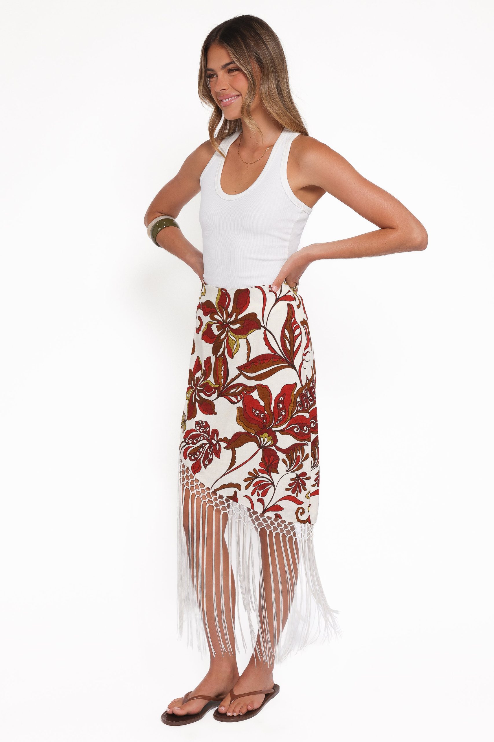 Shelby Midi Fringe Skirt - Brown Floral - Image 4