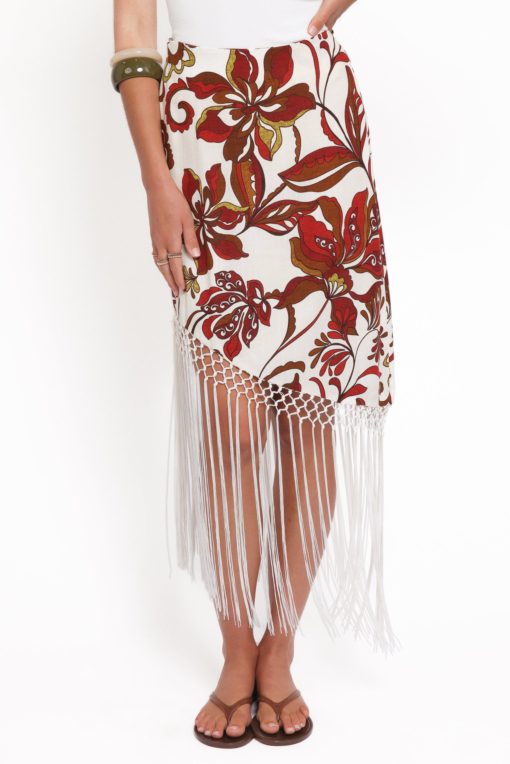 Shelby Midi Fringe Skirt - Brown Floral - Image 3