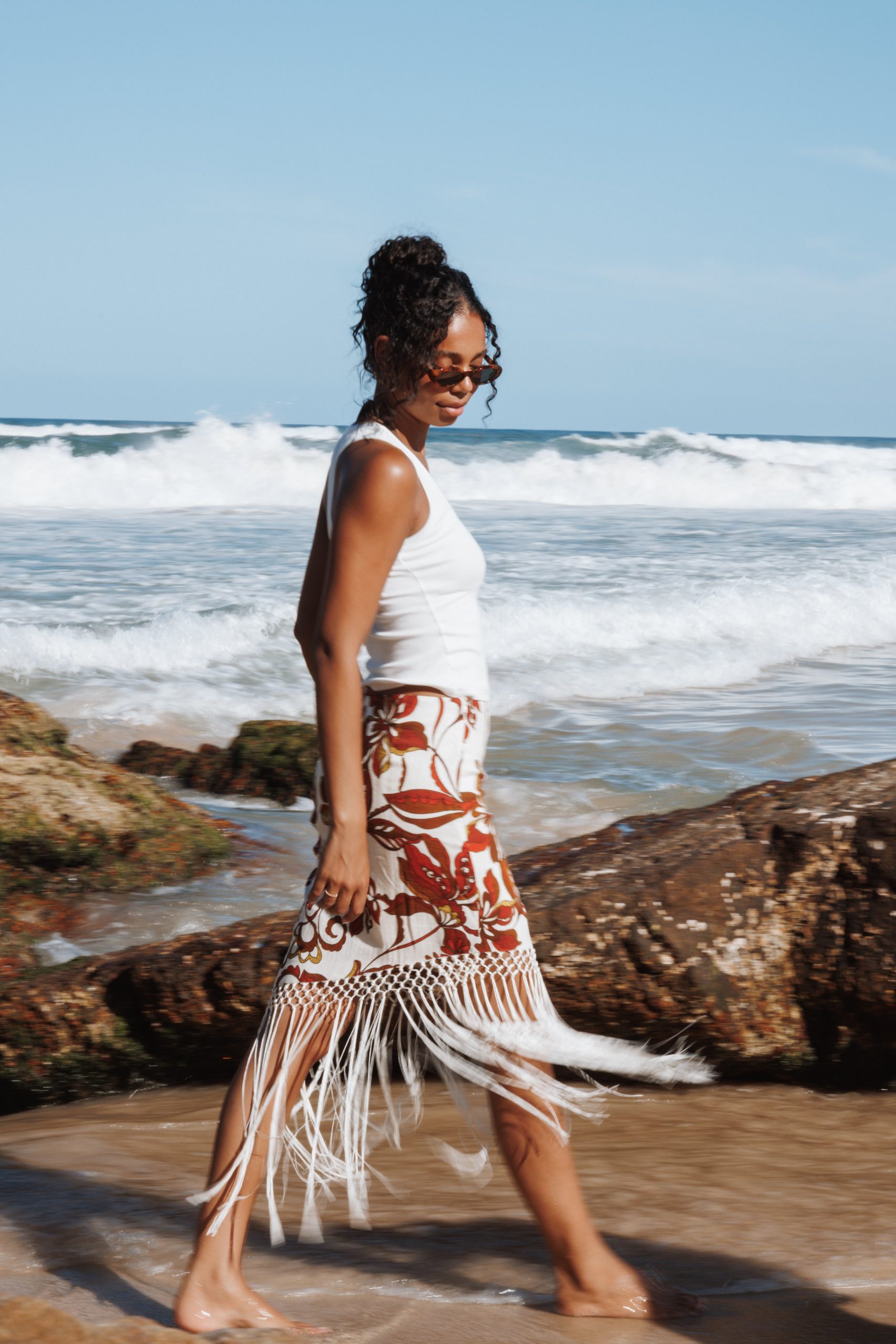Shelby Midi Fringe Skirt - Brown Floral - Image 7