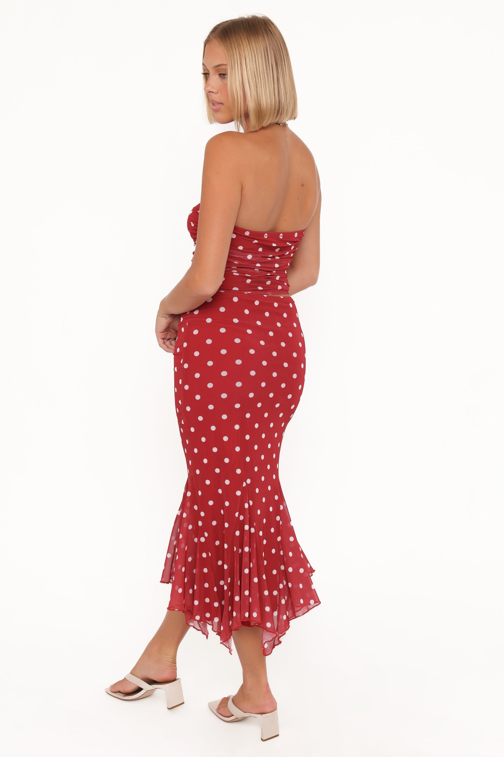 Tullia Mesh Midi Skirt - Red Polka Dot - Image 4