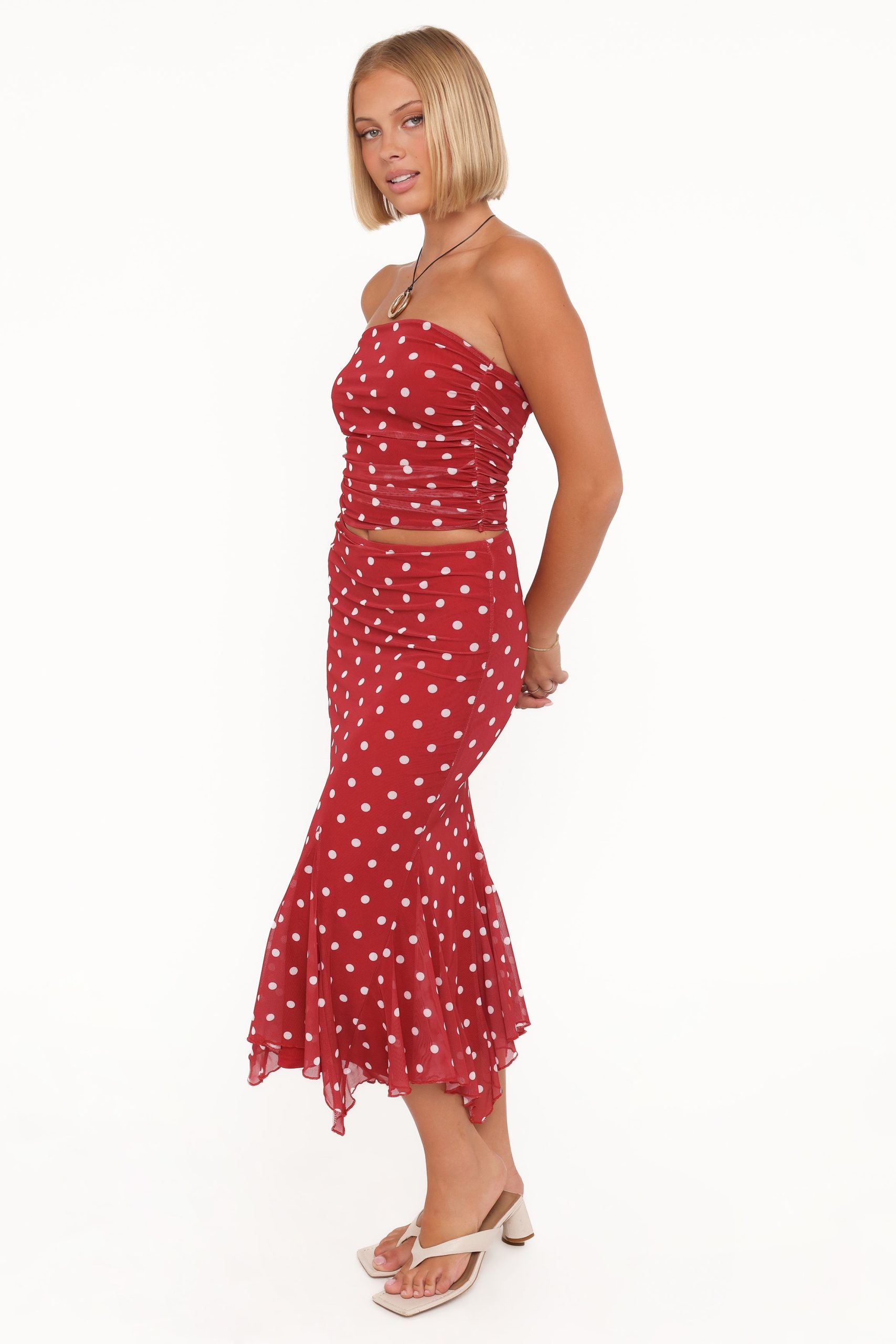 Tullia Mesh Midi Skirt - Red Polka Dot - Image 3