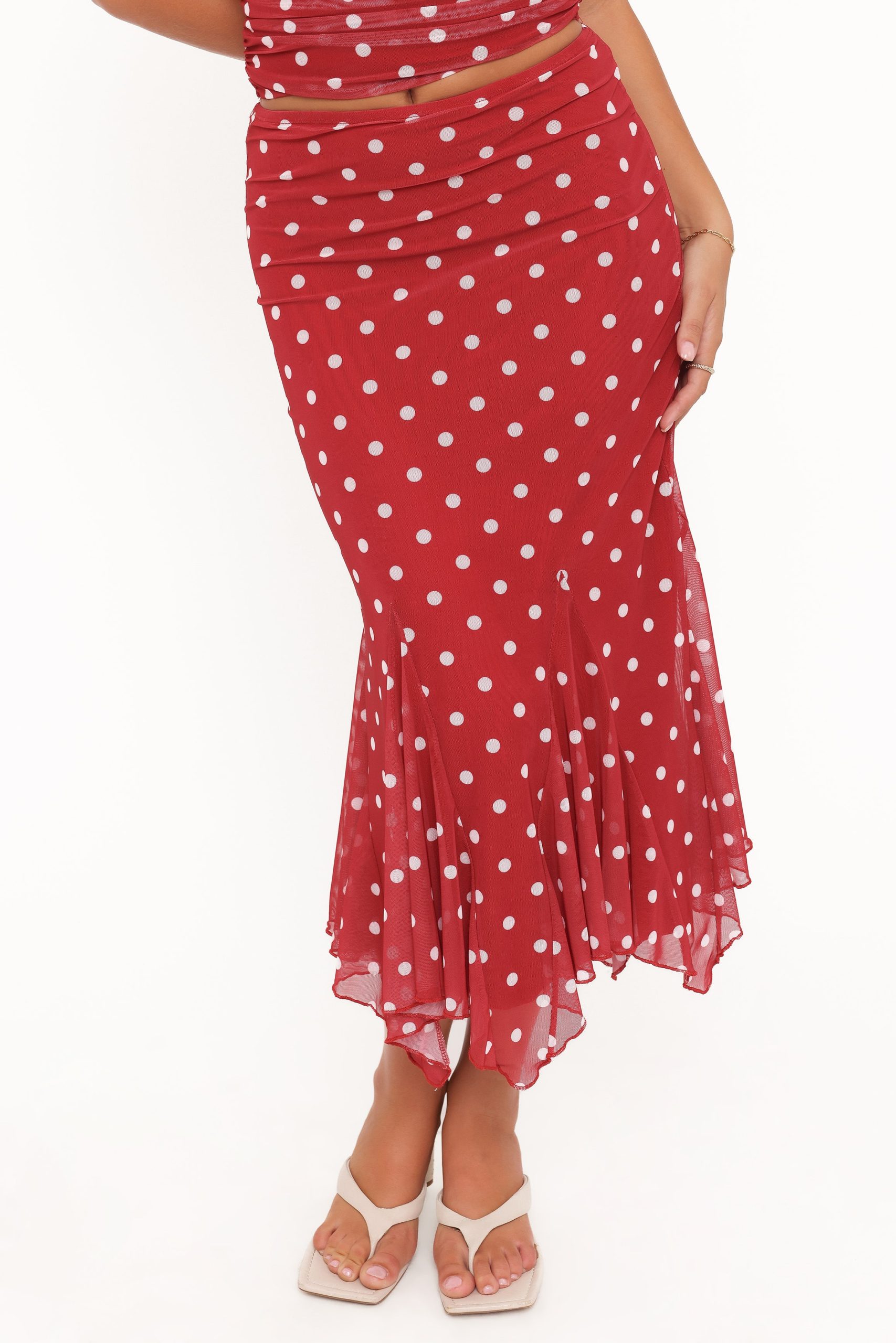 Tullia Mesh Midi Skirt - Red Polka Dot - Image 2