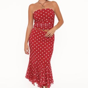 Tullia Mesh Midi Skirt - Red Polka Dot