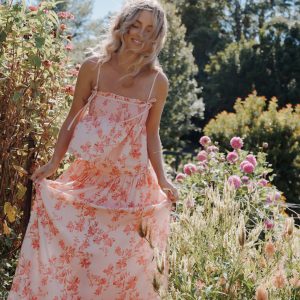 Tyler Drop Waist Maxi Skirt - Rose Pink Floral