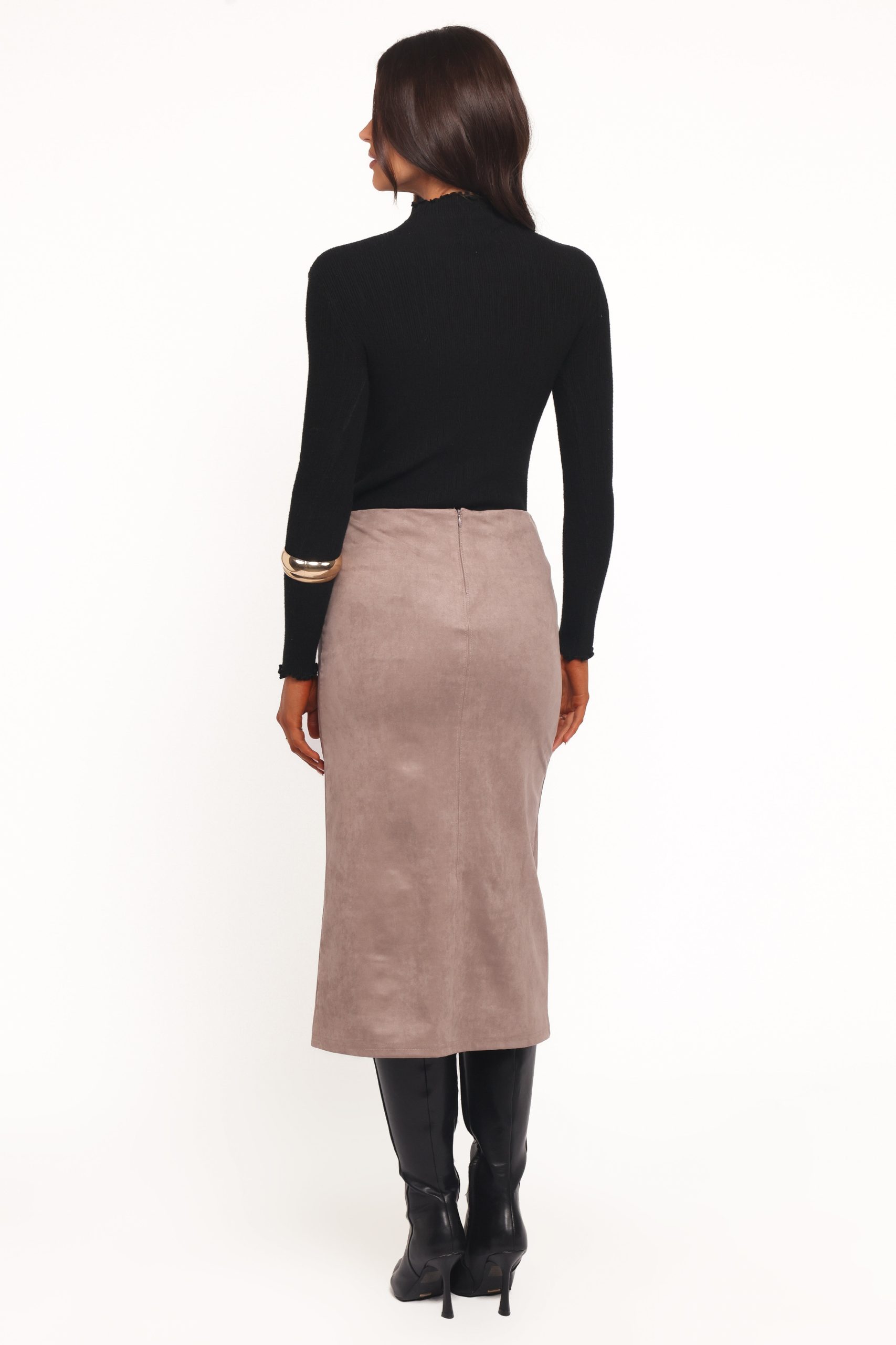 Una Suede Midi Skirt - Mushroom - Image 4