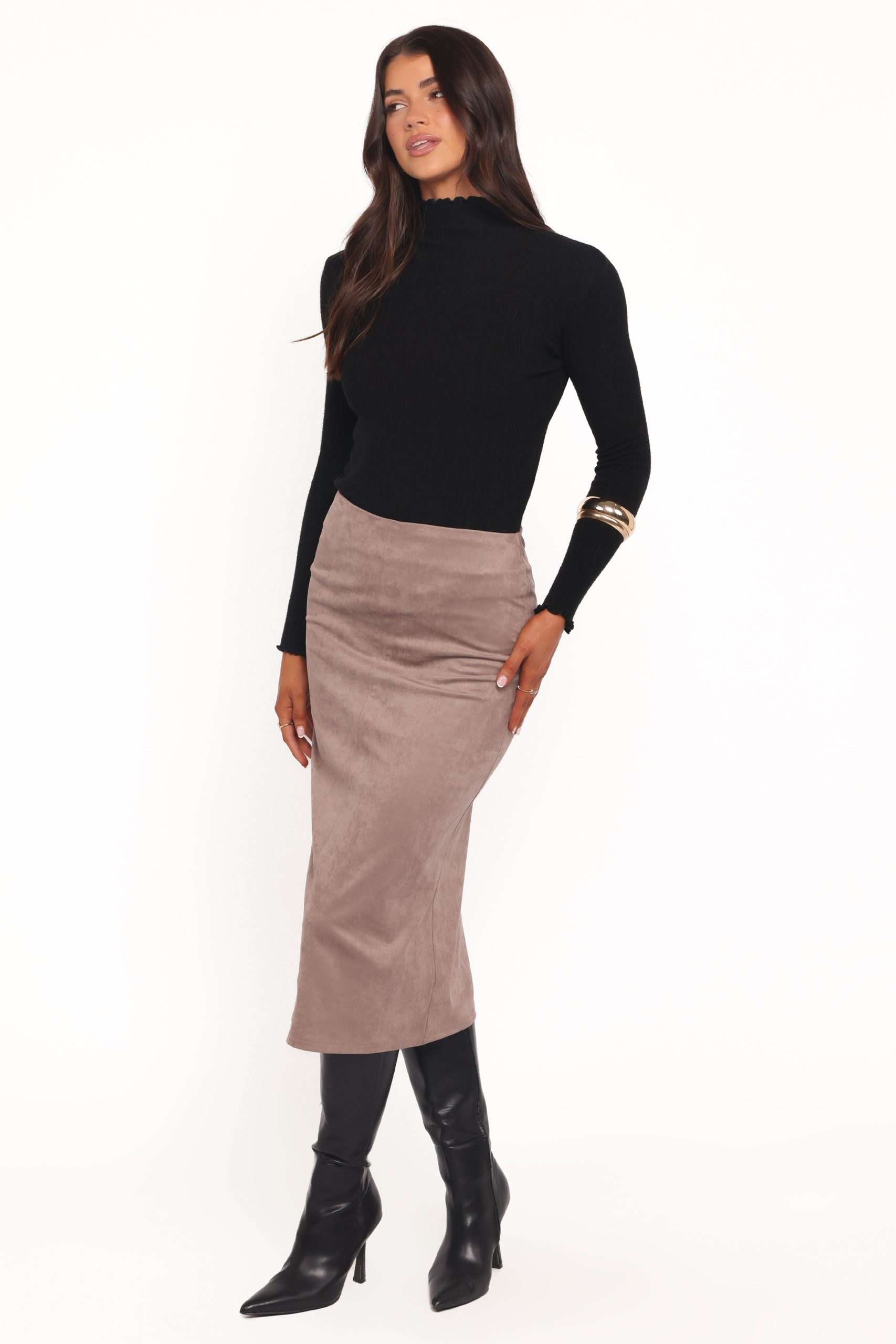 Una Suede Midi Skirt - Mushroom - Image 3