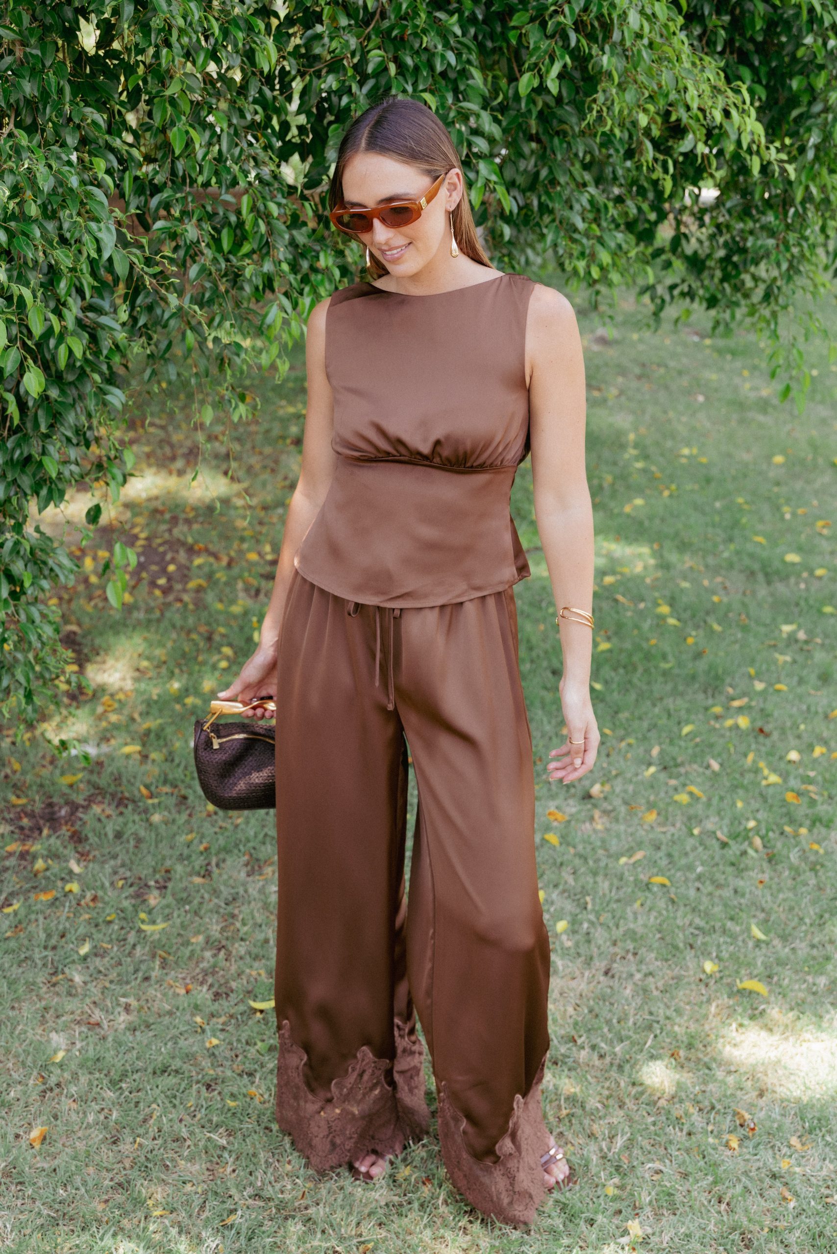 Viola Drawstring Wide Leg Pant - Chocolate - Image 8
