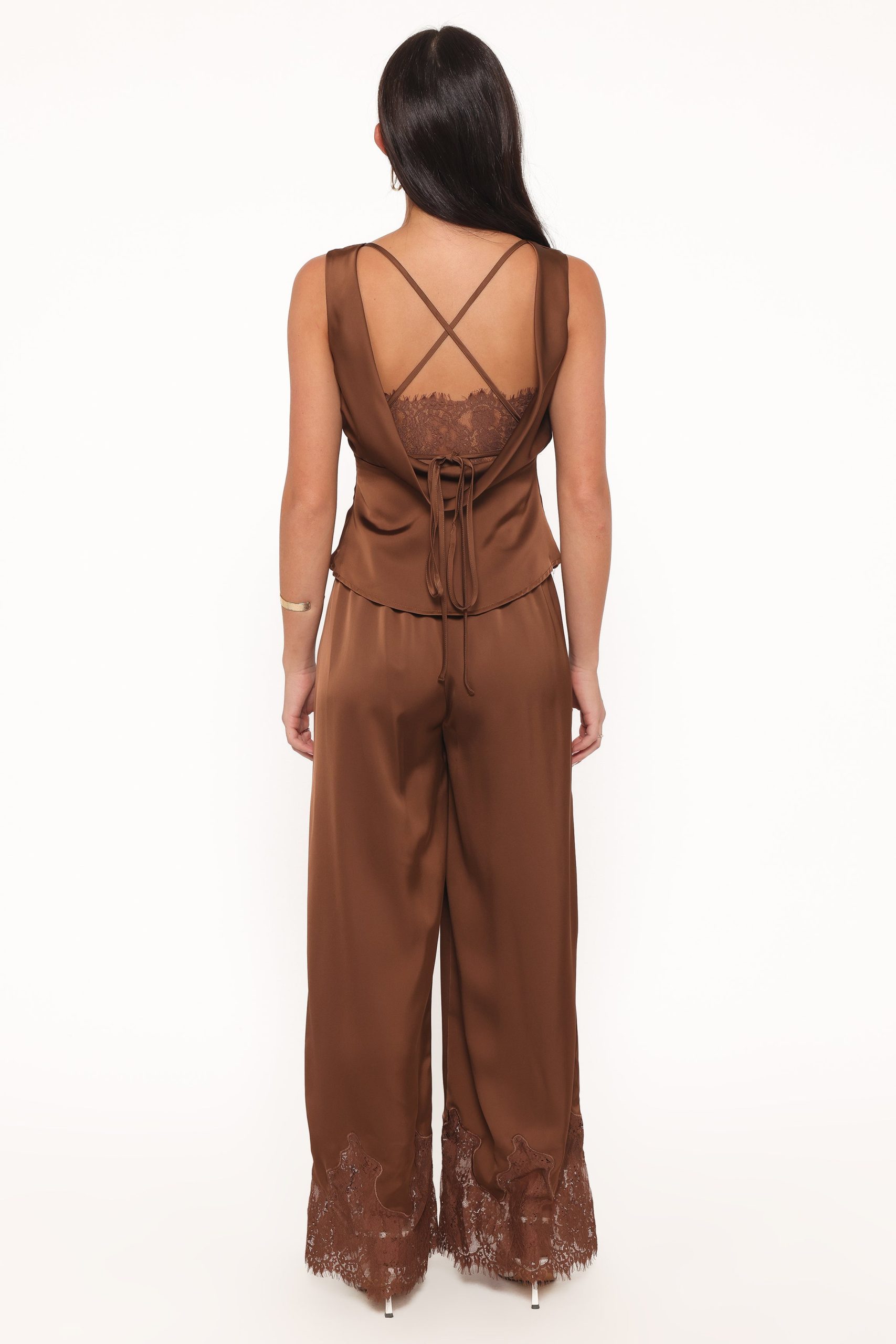 Viola Drawstring Wide Leg Pant - Chocolate - Image 5