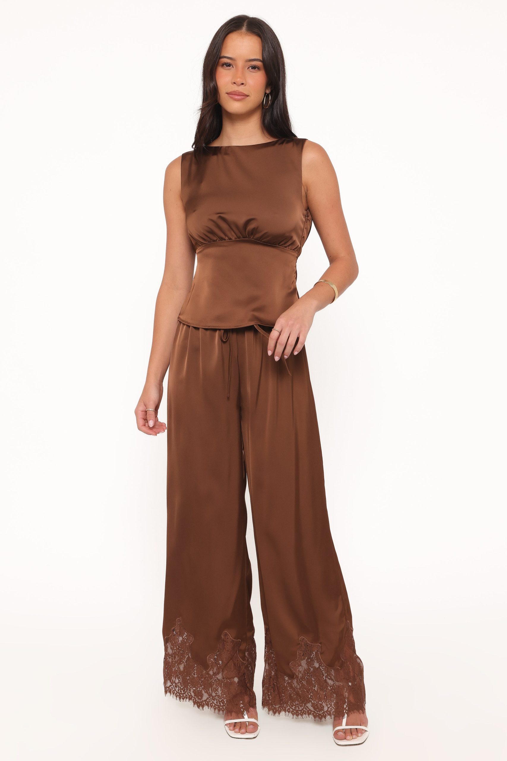 Viola Drawstring Wide Leg Pant - Chocolate - Image 6
