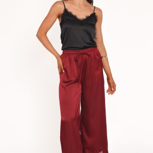 Viola Drawstring Wide Leg Pant - Wine