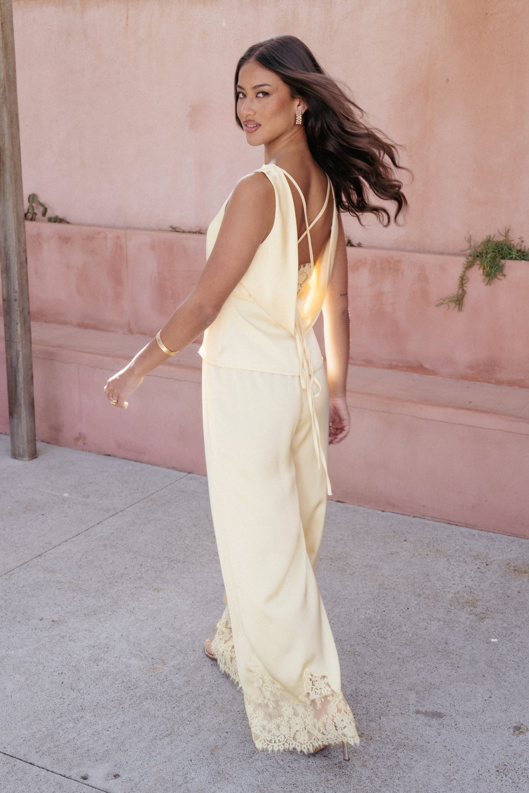Viola Drawstring Wide Leg Pant - Yellow - Image 8