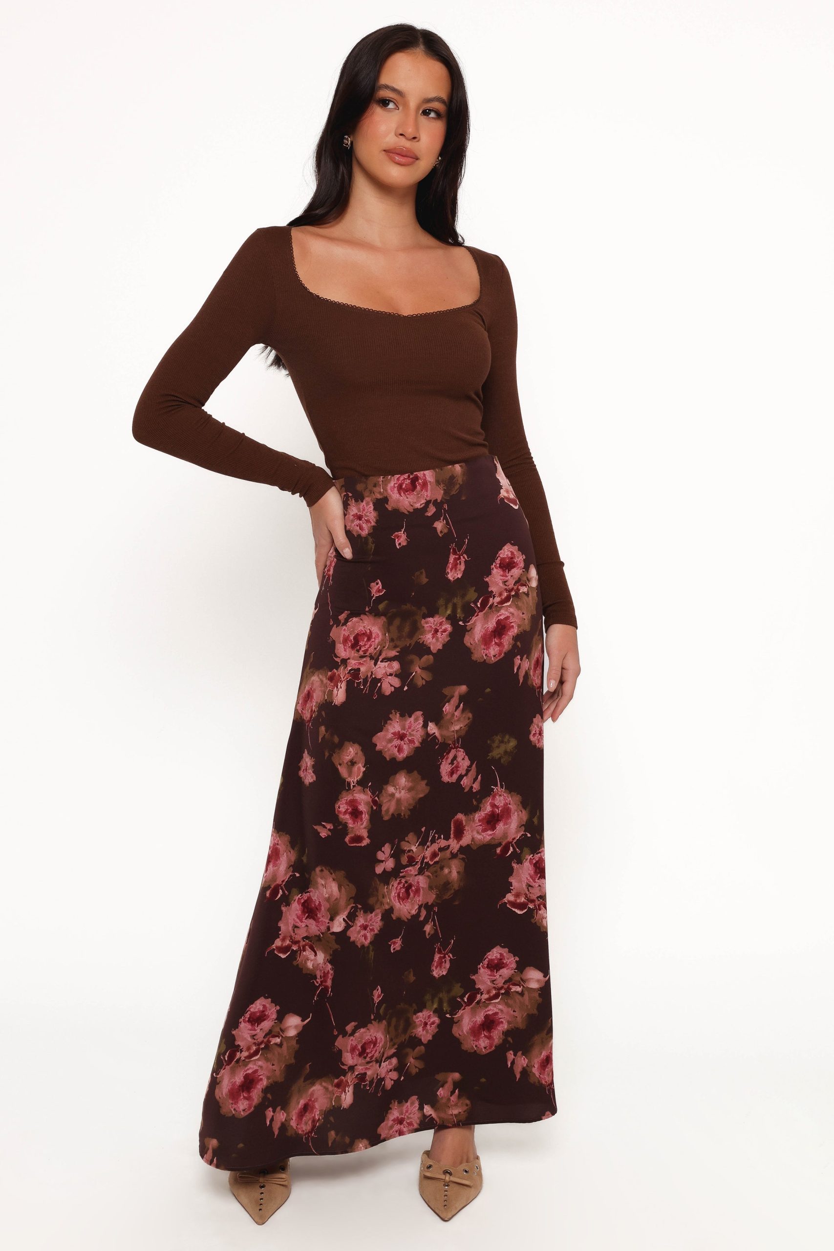 Vivie Midi Skirt - Chocolate Floral - Image 3
