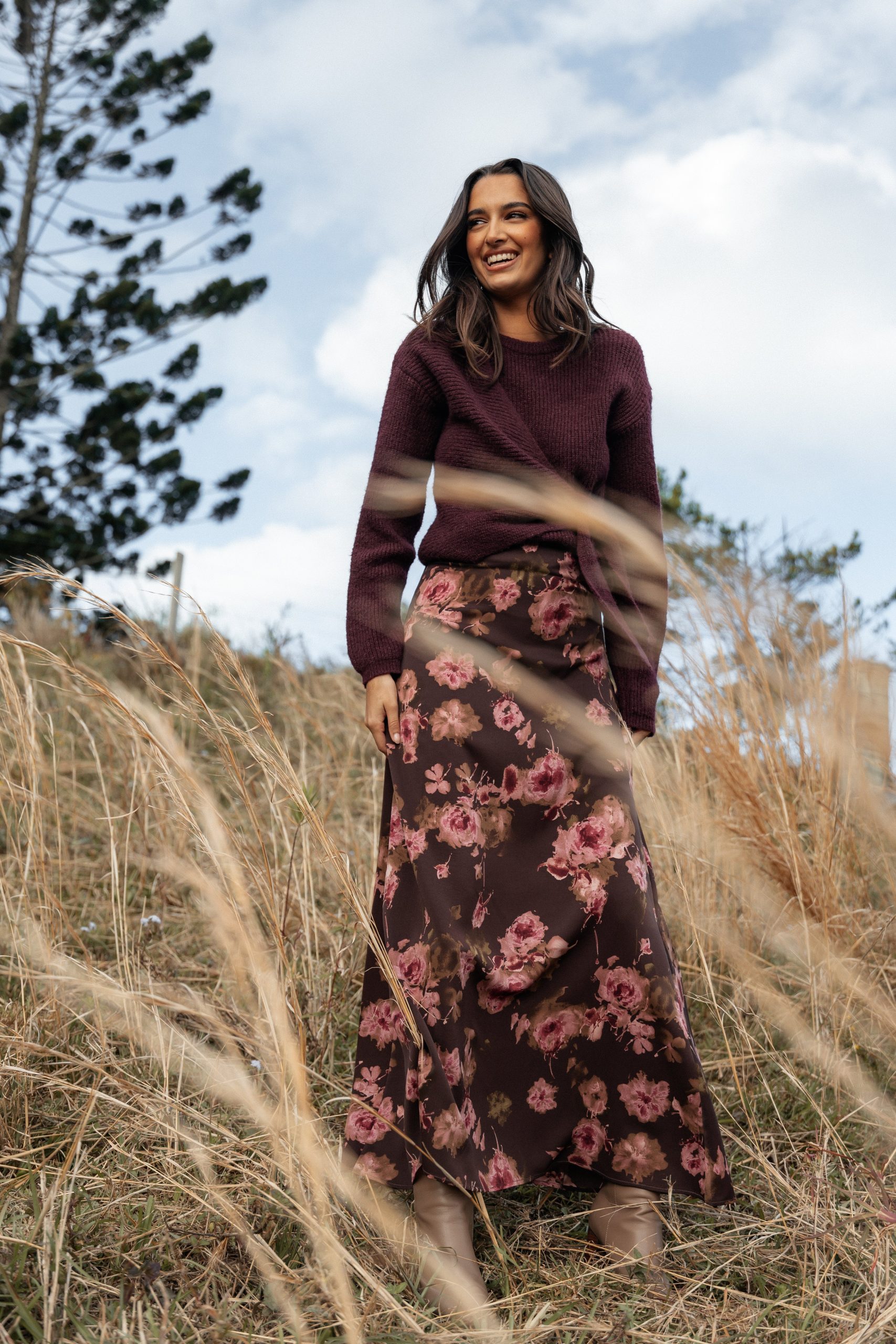 Vivie Midi Skirt - Chocolate Floral - Image 2
