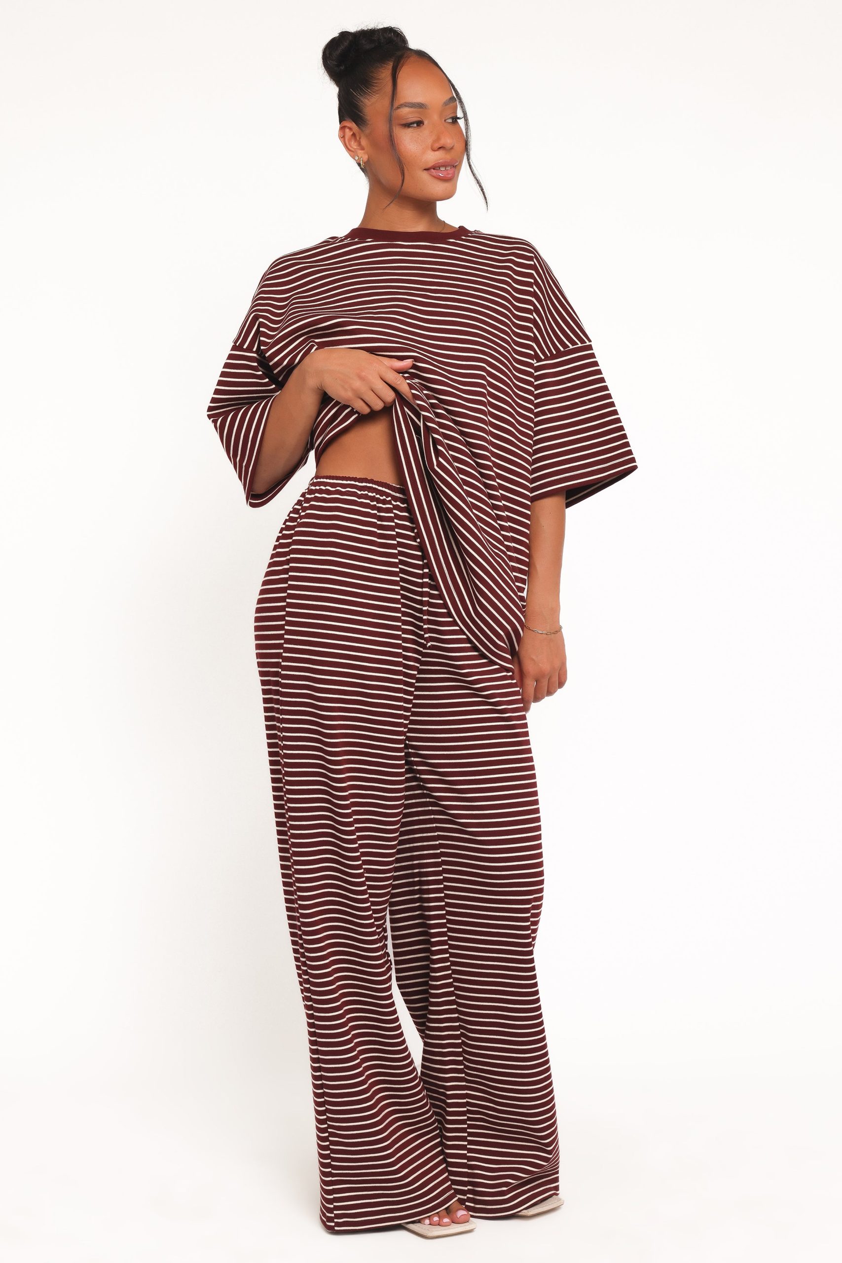 Wilda Knit Pant - Burgundy Cream Stripe - Image 5