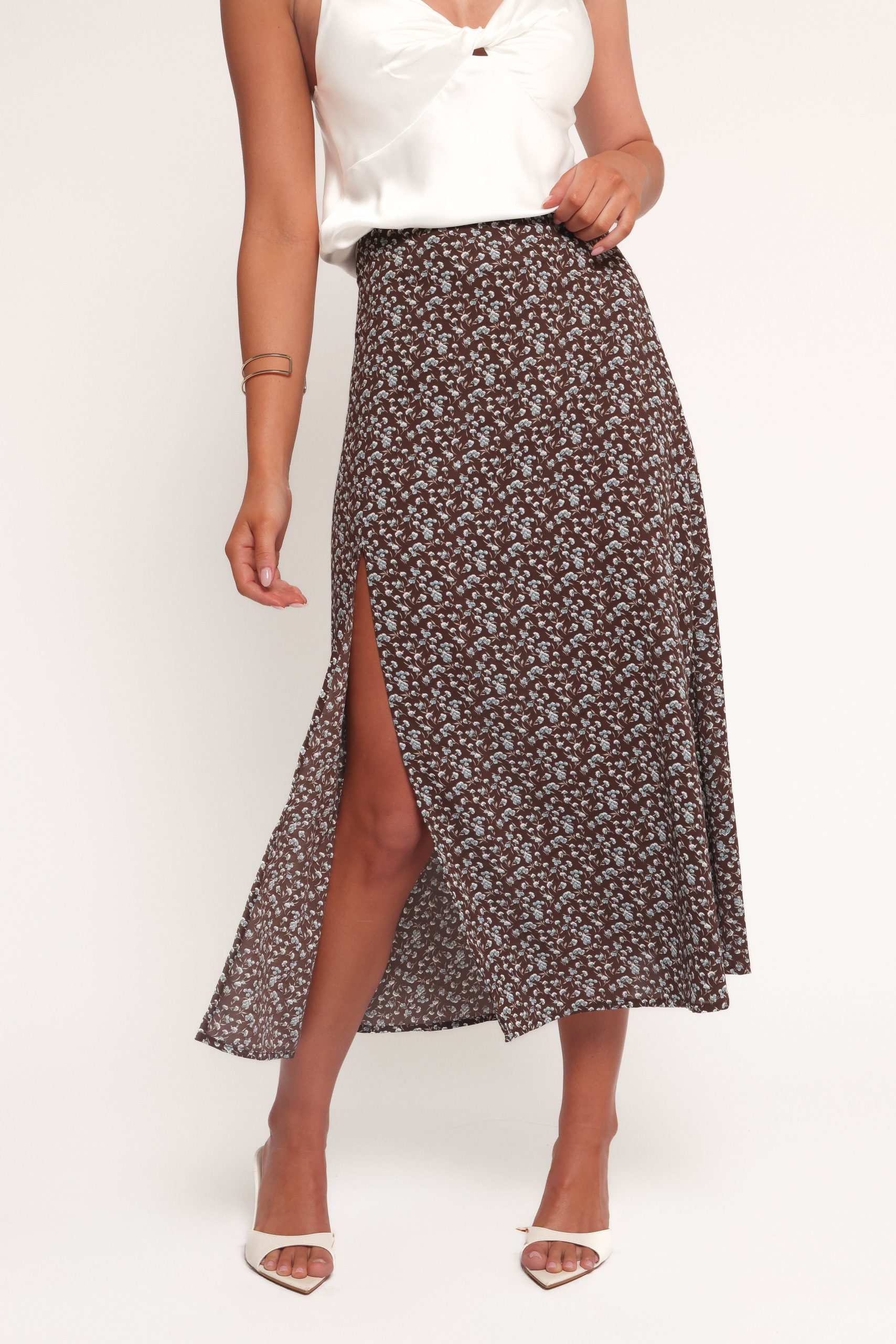Willow Midi Skirt - Brown Blue Floral - Image 7