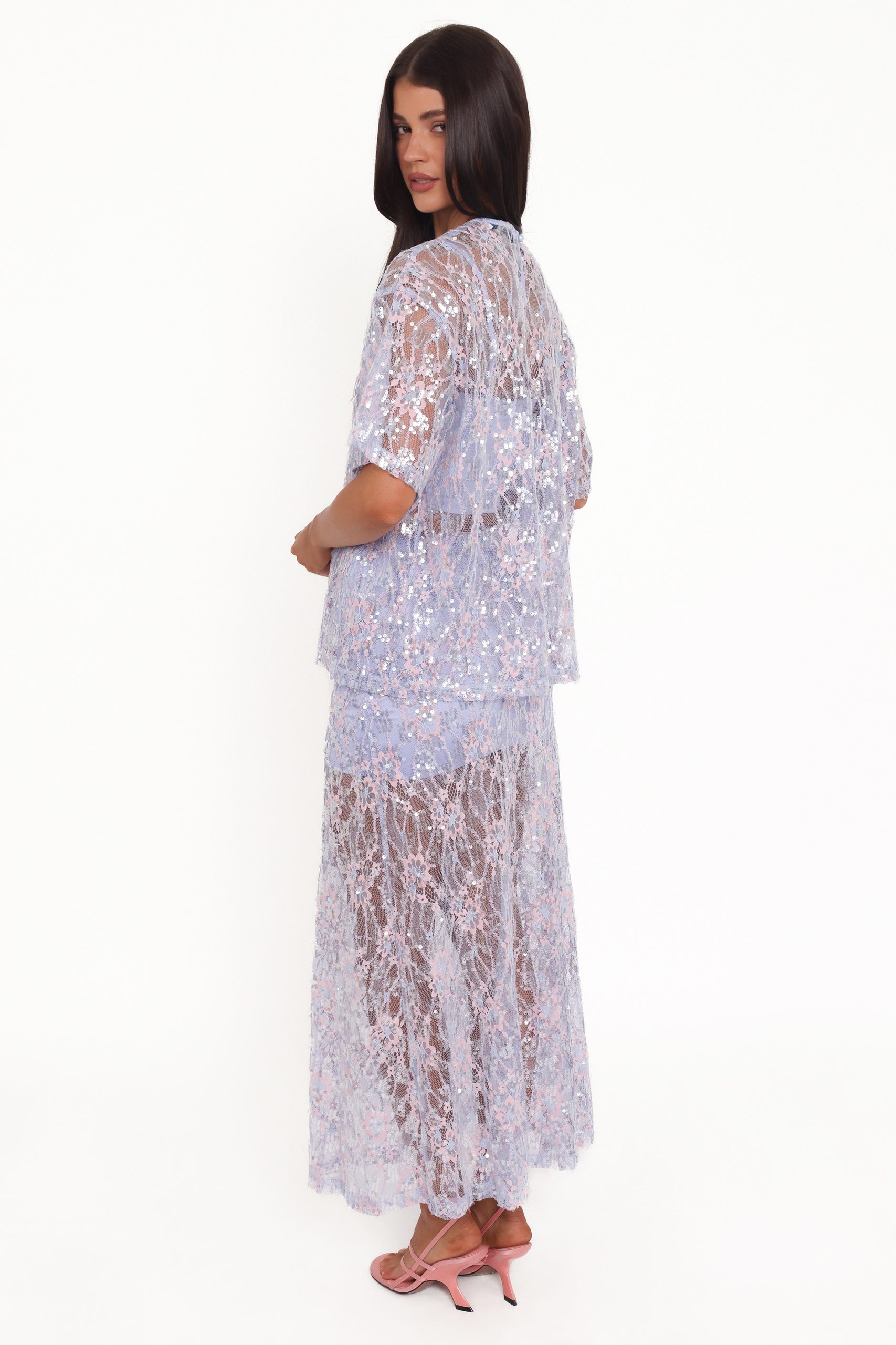 Yonder Sheer Panel Lace Maxi Skirt - Purple - Image 5