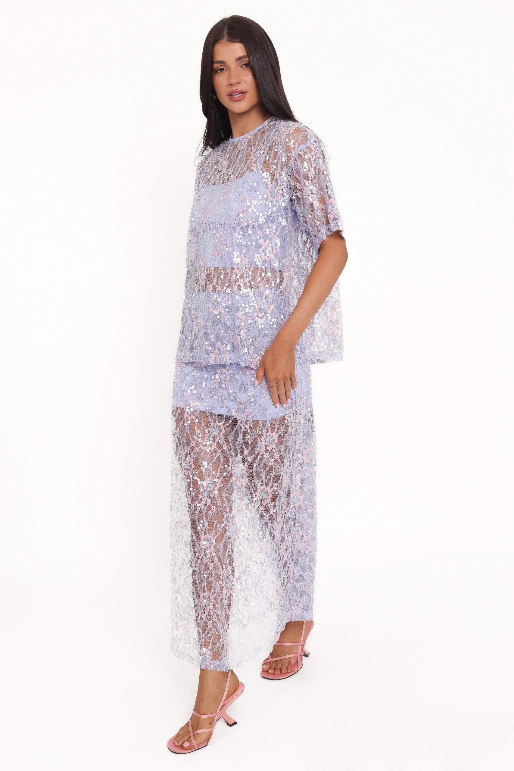 Yonder Sheer Panel Lace Maxi Skirt - Purple - Image 4