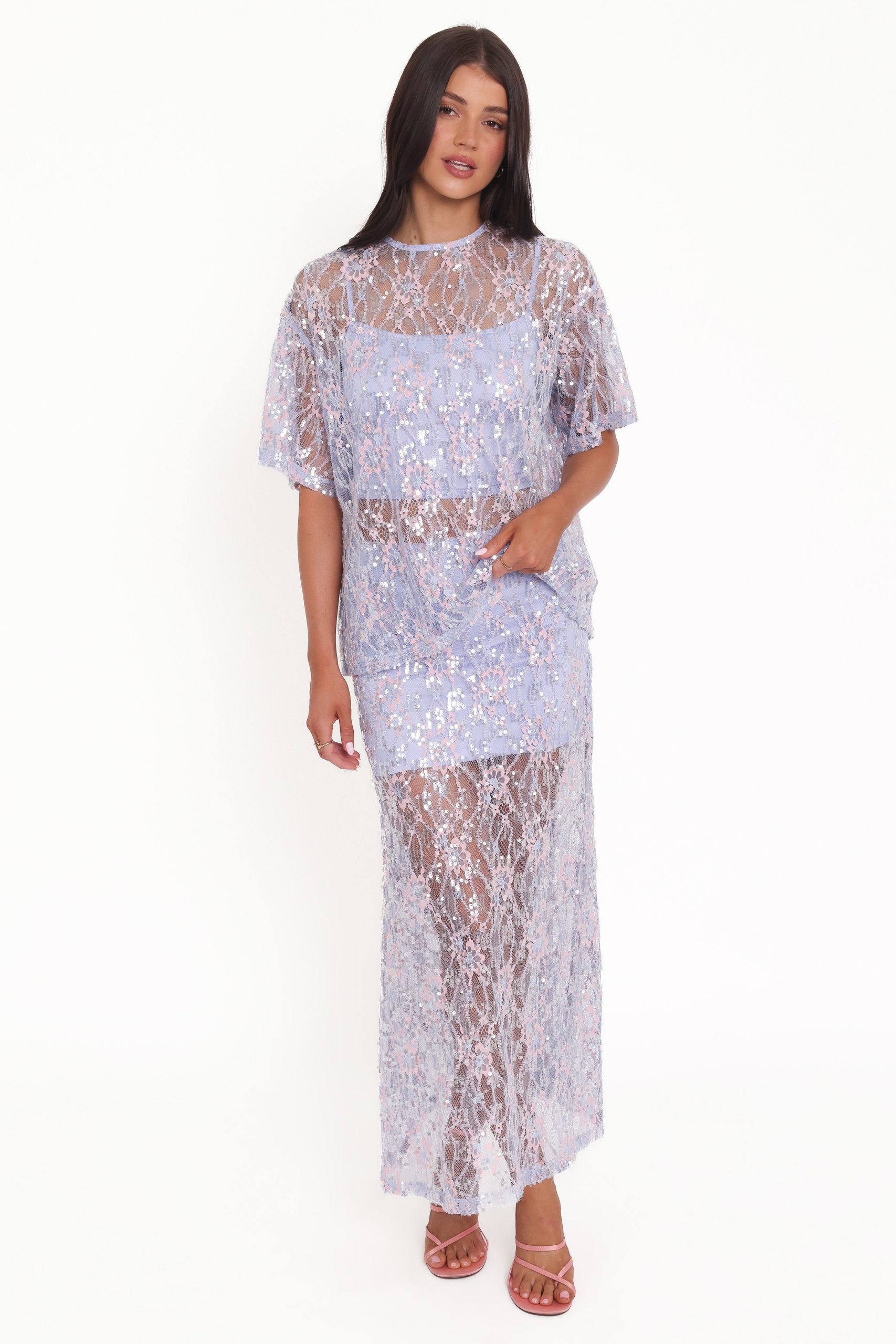 Yonder Sheer Panel Lace Maxi Skirt - Purple - Image 2
