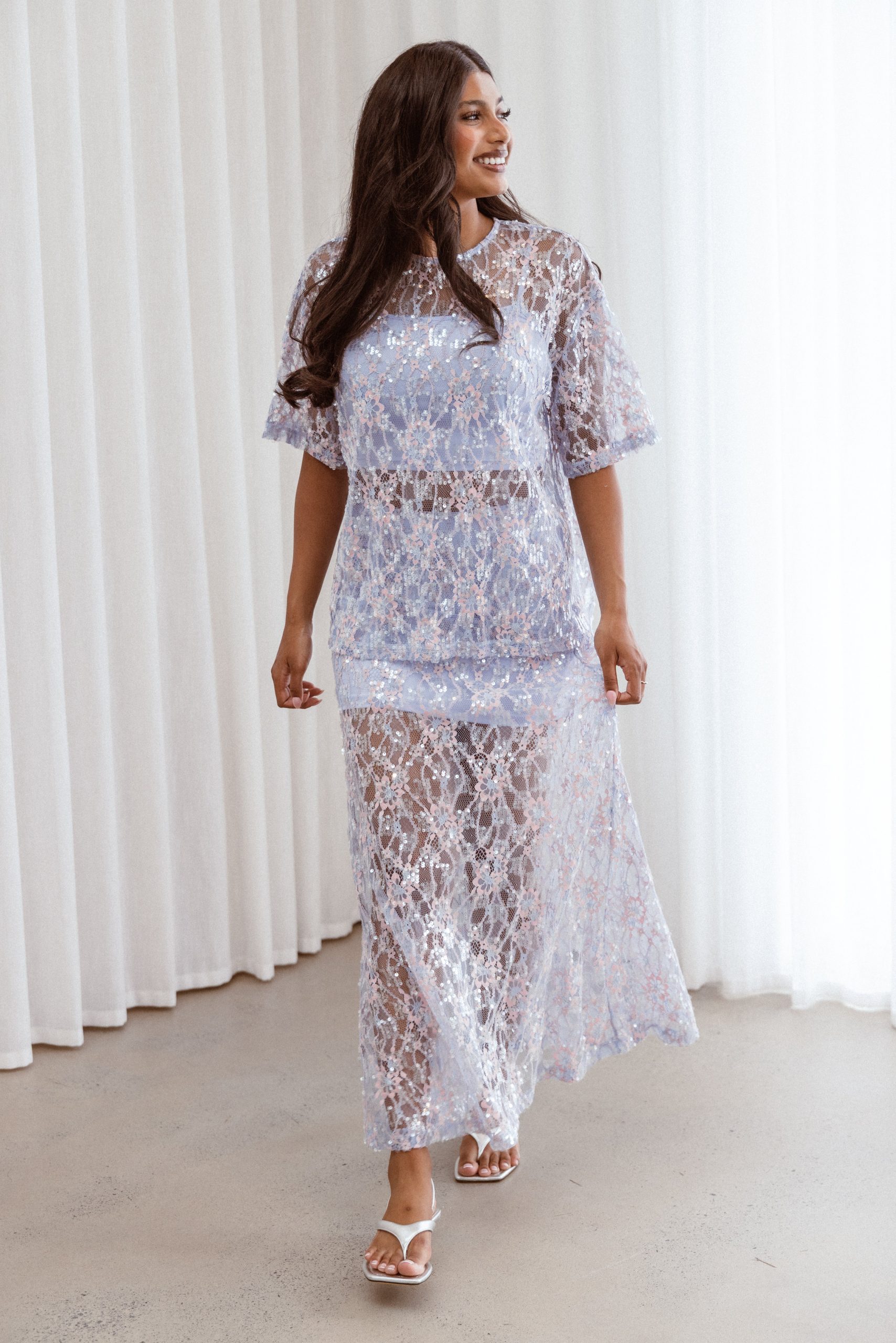 Yonder Sheer Panel Lace Maxi Skirt - Purple