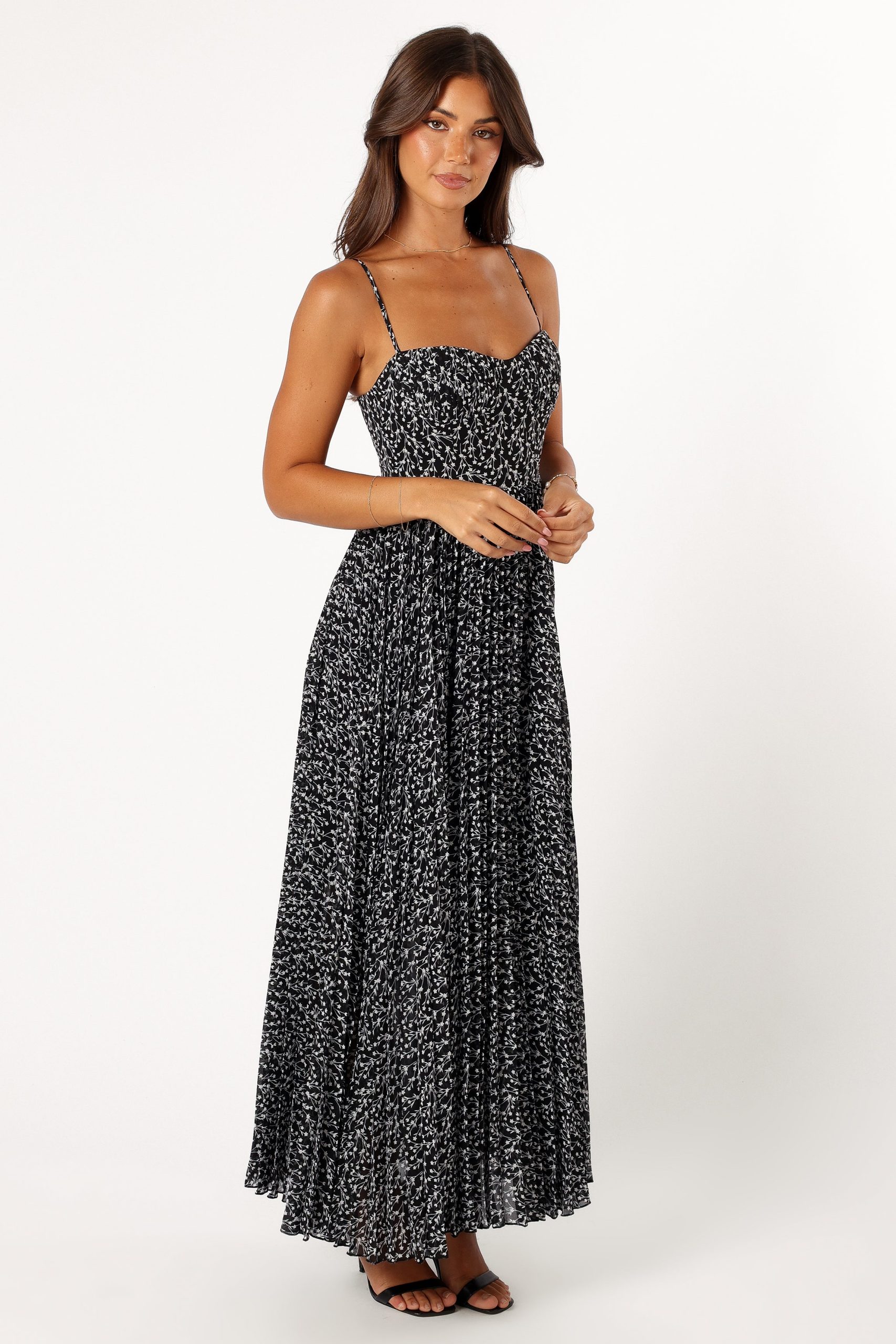Achanti Pleated Maxi Dress - Black Floral - Image 9