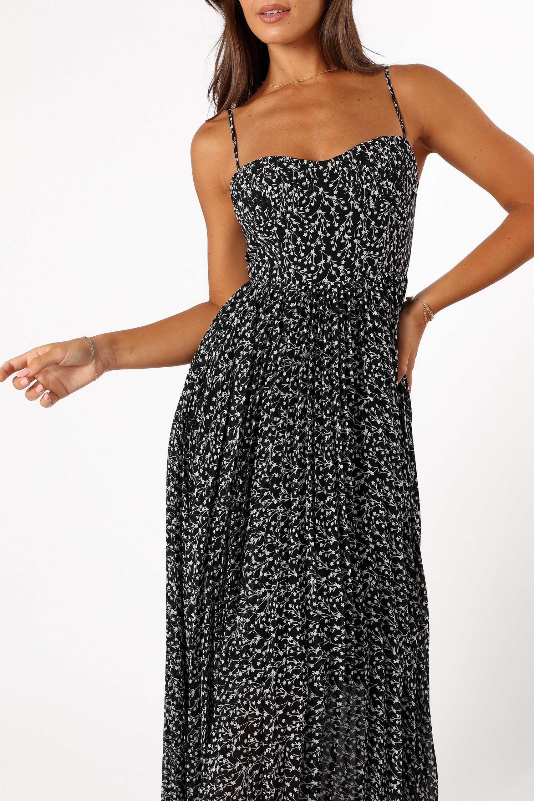 Achanti Pleated Maxi Dress - Black Floral - Image 10