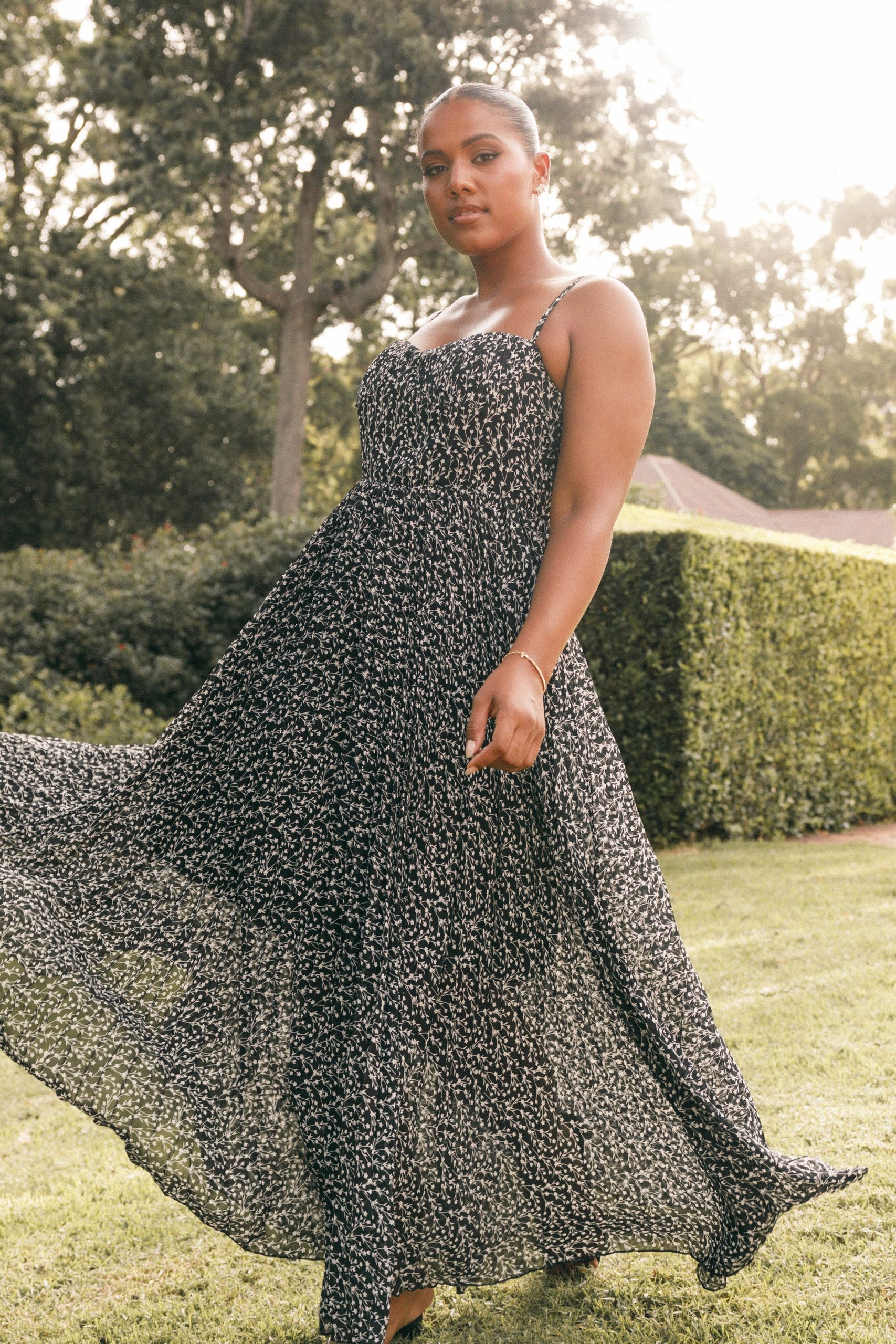 Achanti Pleated Maxi Dress - Black Floral - Image 3