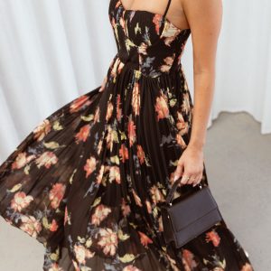 Achanti Pleated Maxi Dress - Black Multi