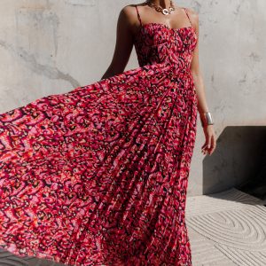 Achanti Pleated Maxi Dress - Pink Multi
