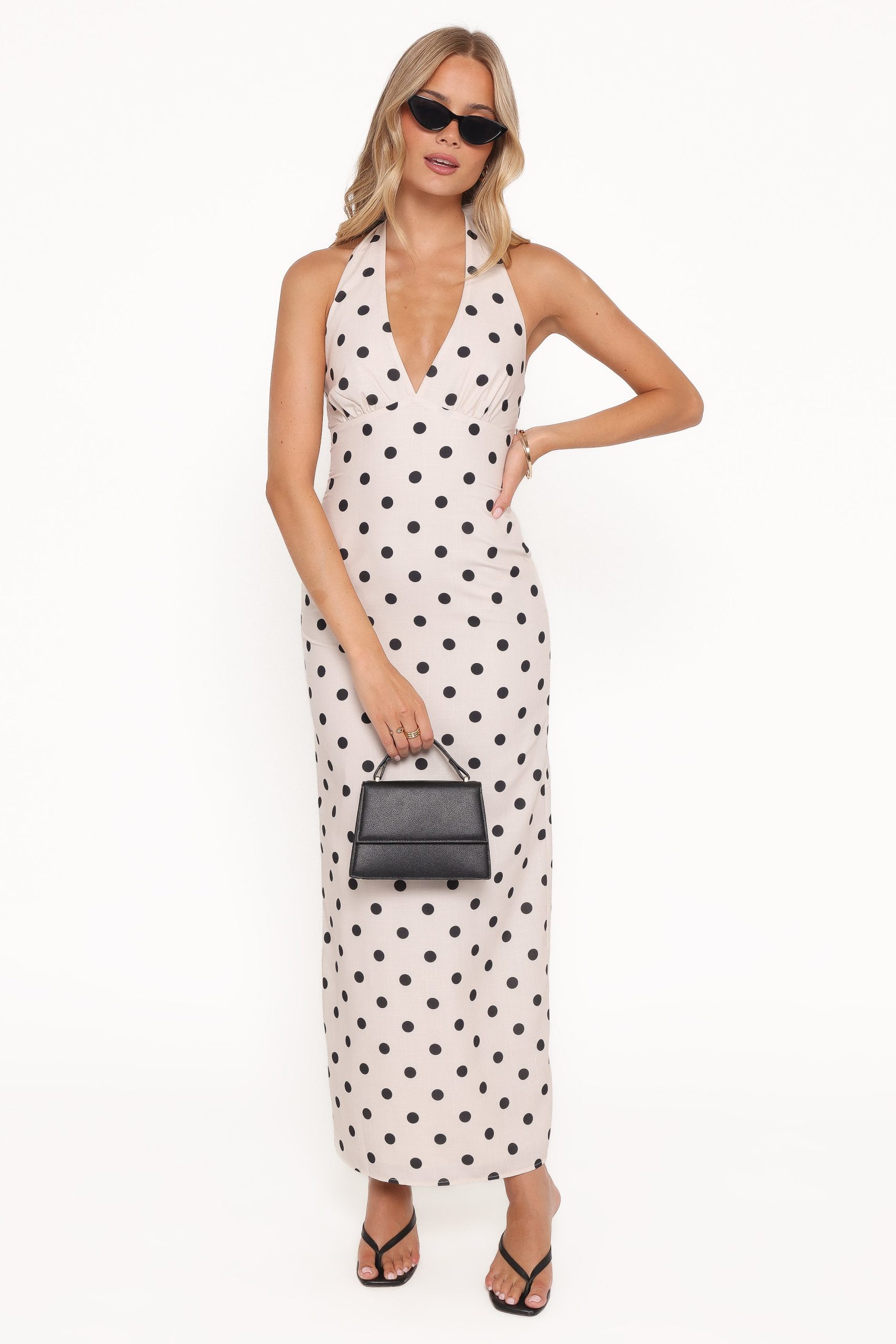 Adora Halterneck Maxi Dress - White Polka Dot - Image 4