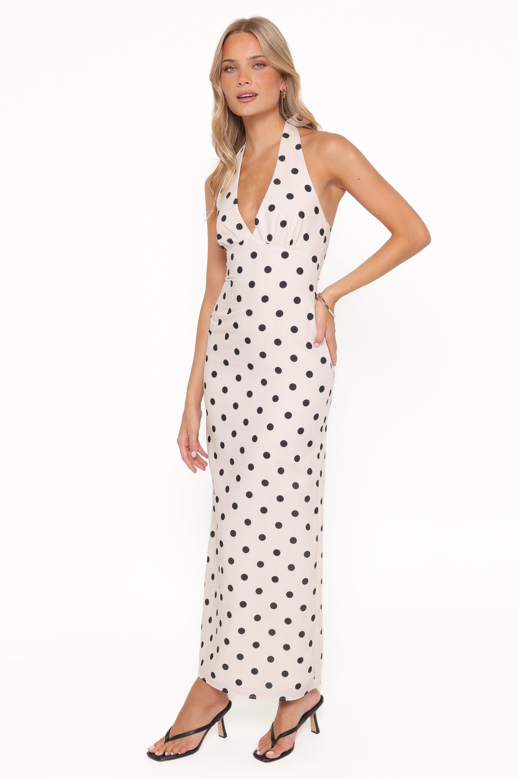Adora Halterneck Maxi Dress - White Polka Dot - Image 5