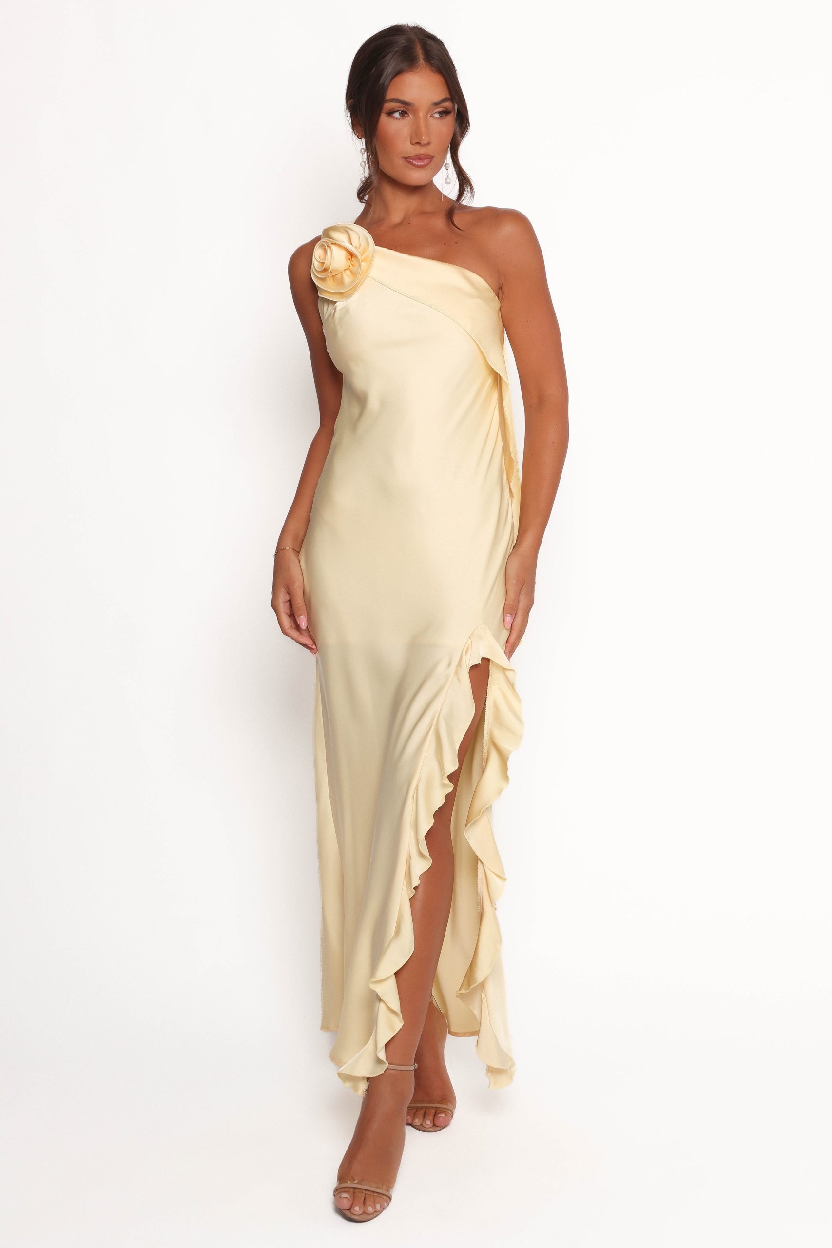 Aila Rosette One Shoulder Dress - Butter Yellow - Image 2