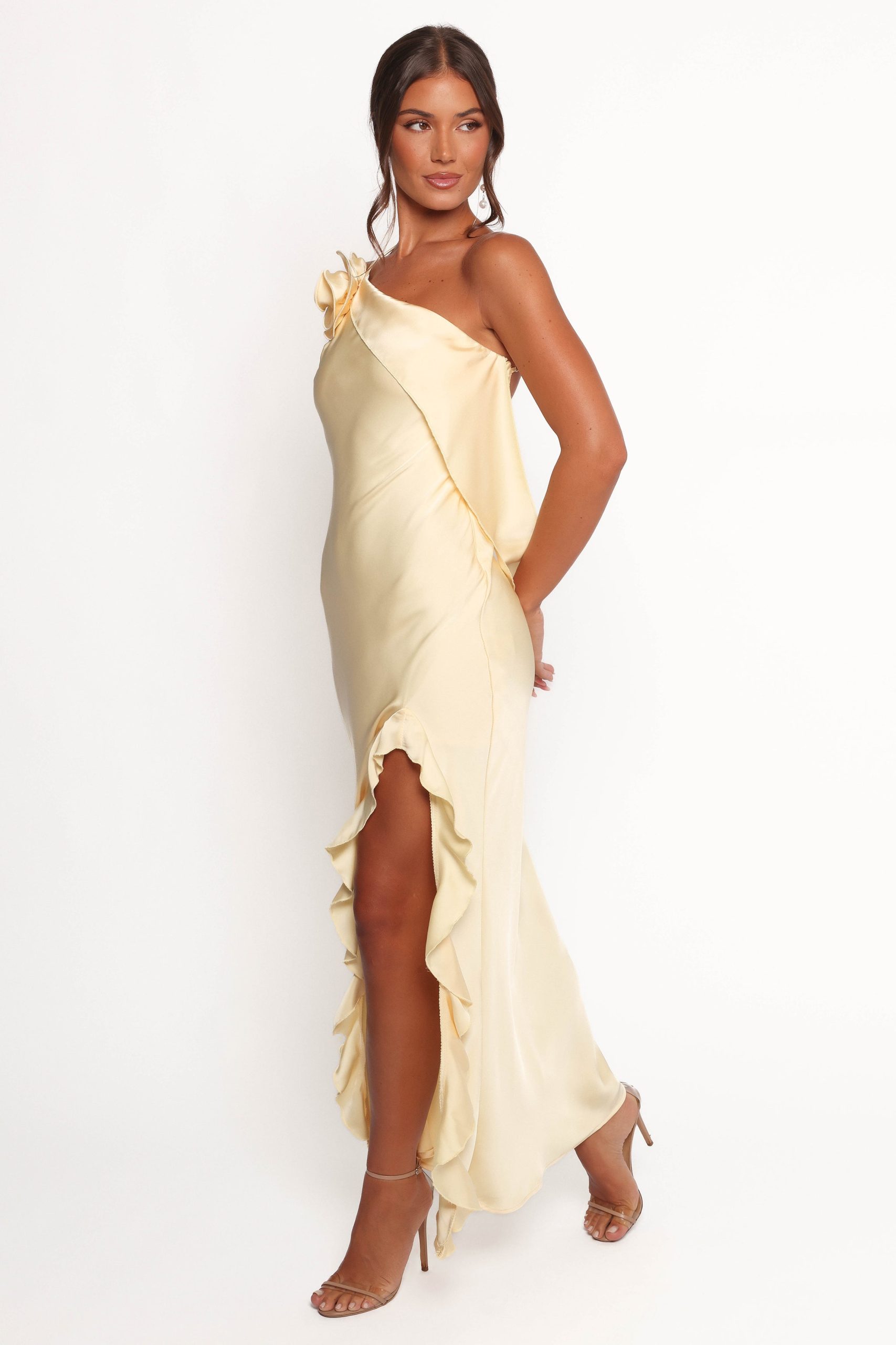Aila Rosette One Shoulder Dress - Butter Yellow - Image 4