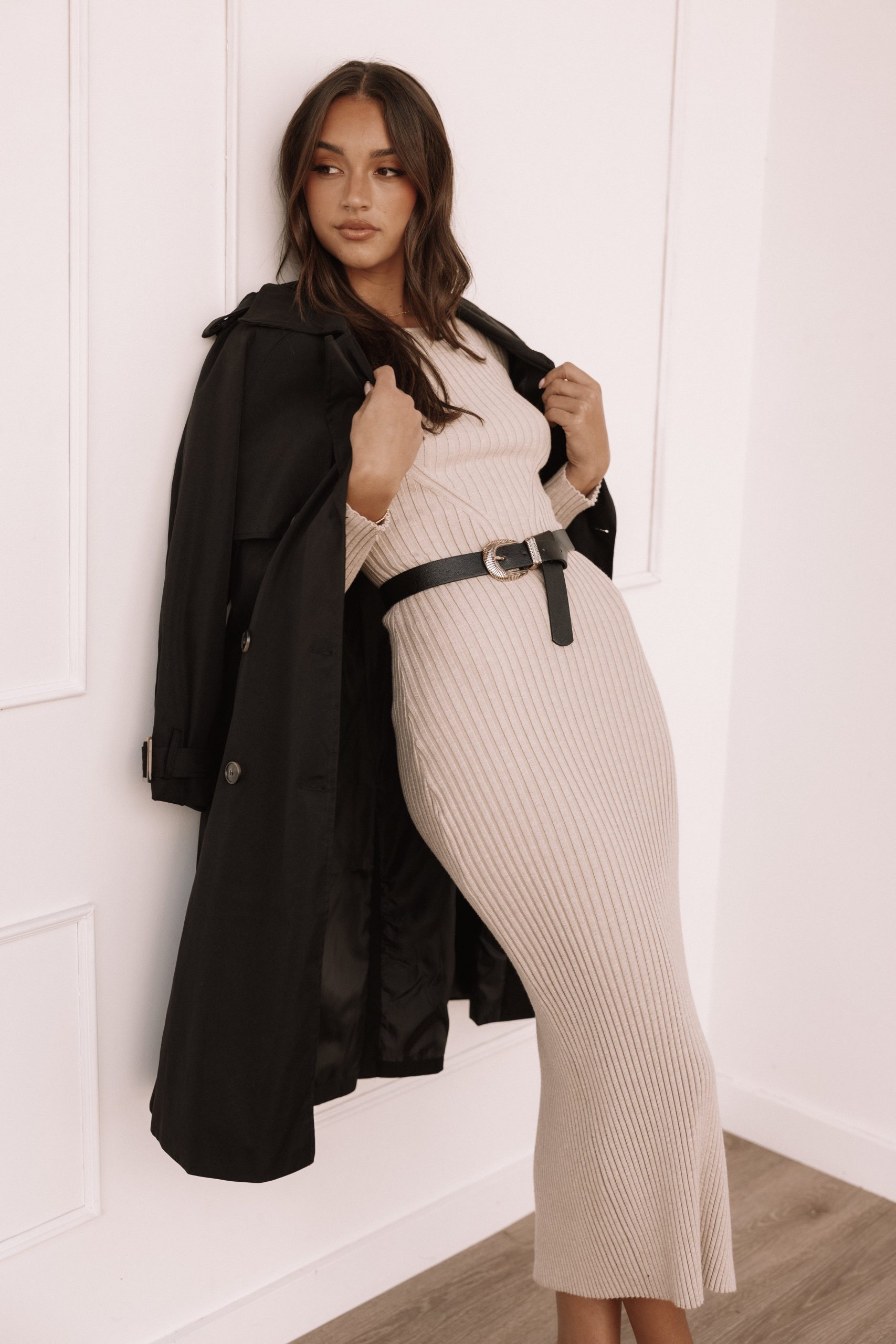 Ainsley Long Sleeve Midi Dress - Nude - Image 2
