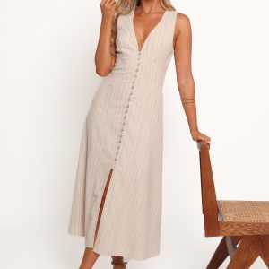 Aisling Midi Dress - Beige Gold