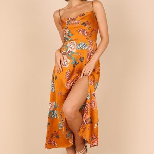 Alejandra Cowl Neck Midi Dress - Tan