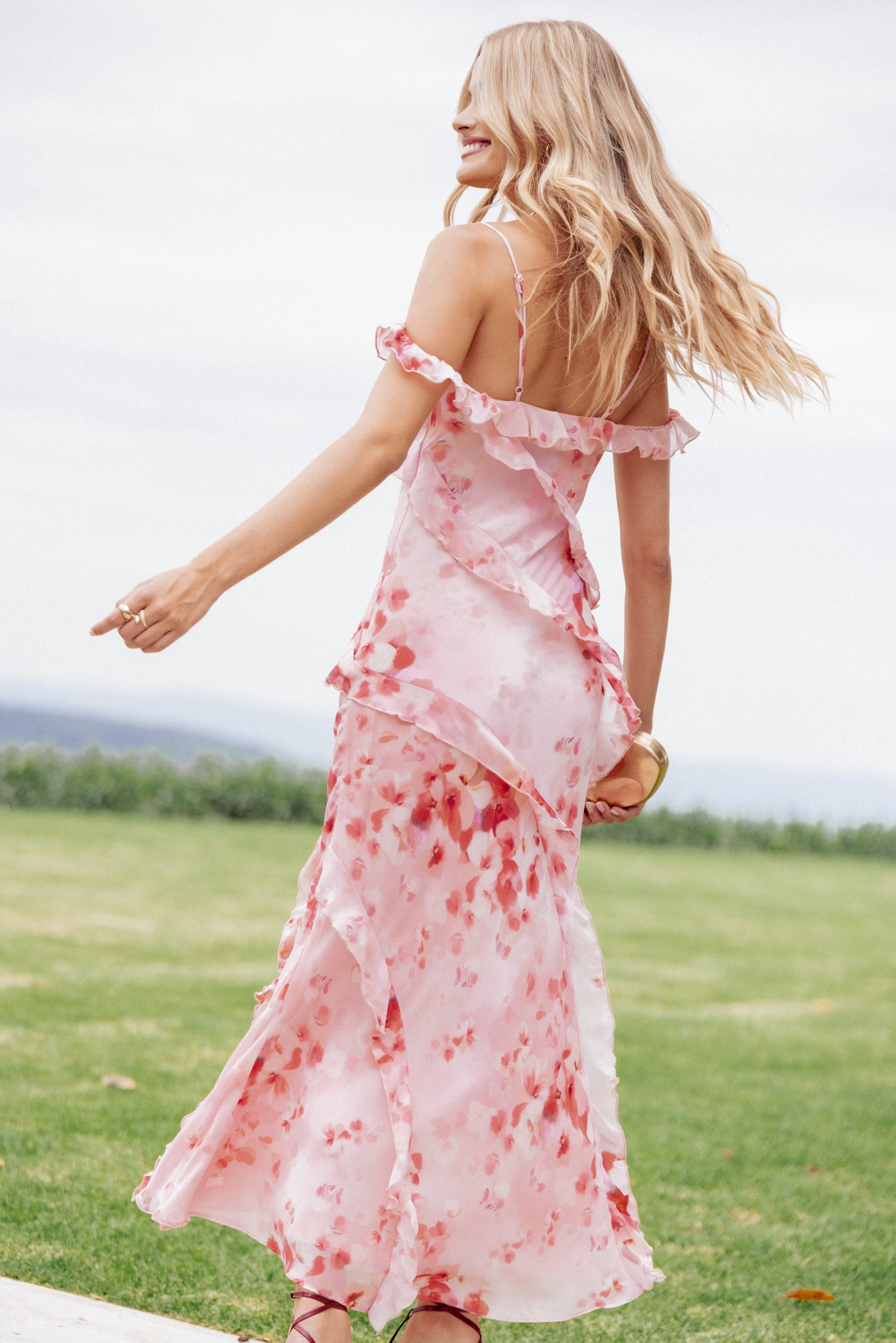 Alexia Off Shoulder Maxi Dress - Pink Floral - Image 8