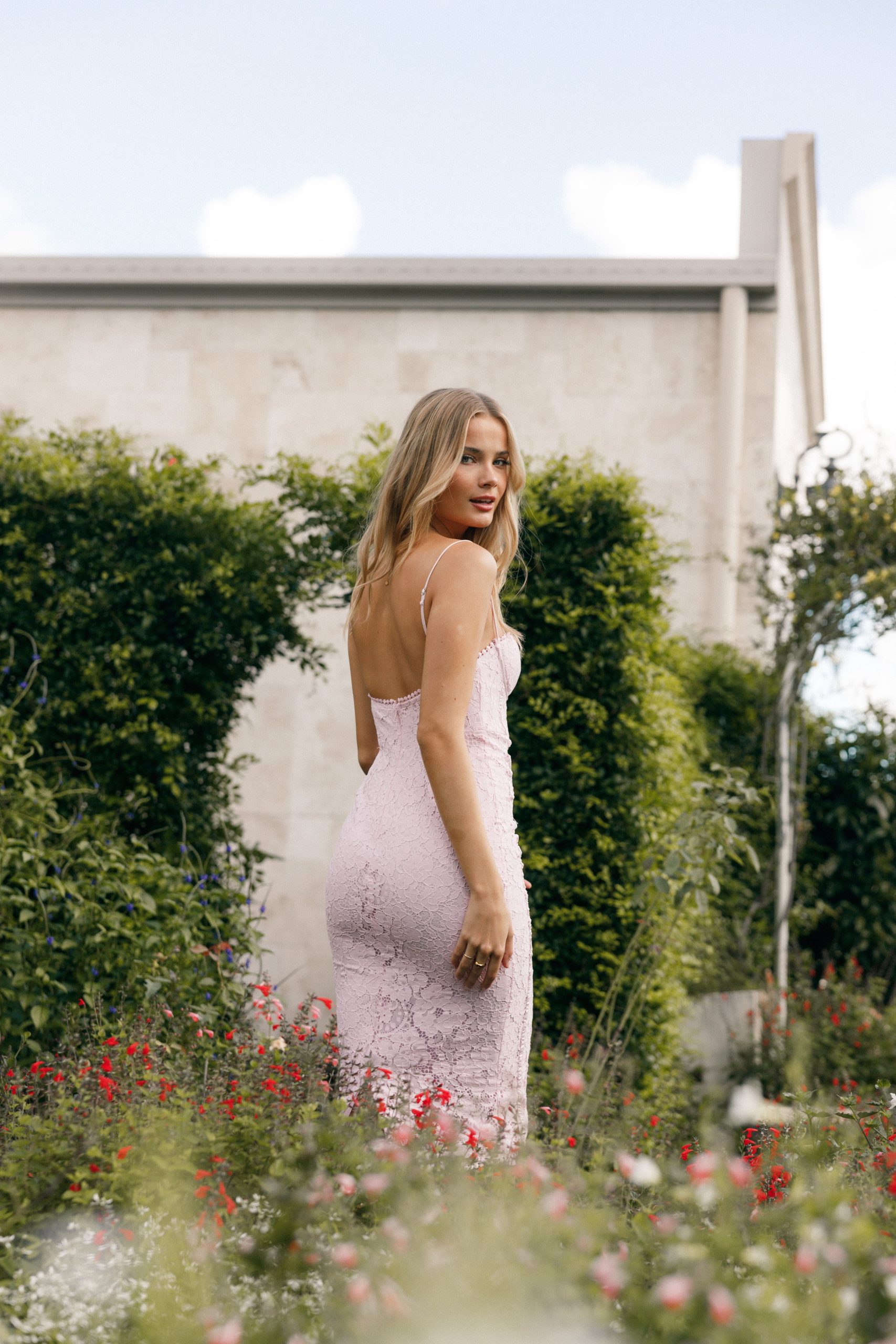 Allegra Lace Midi Dress - Pink - Image 2