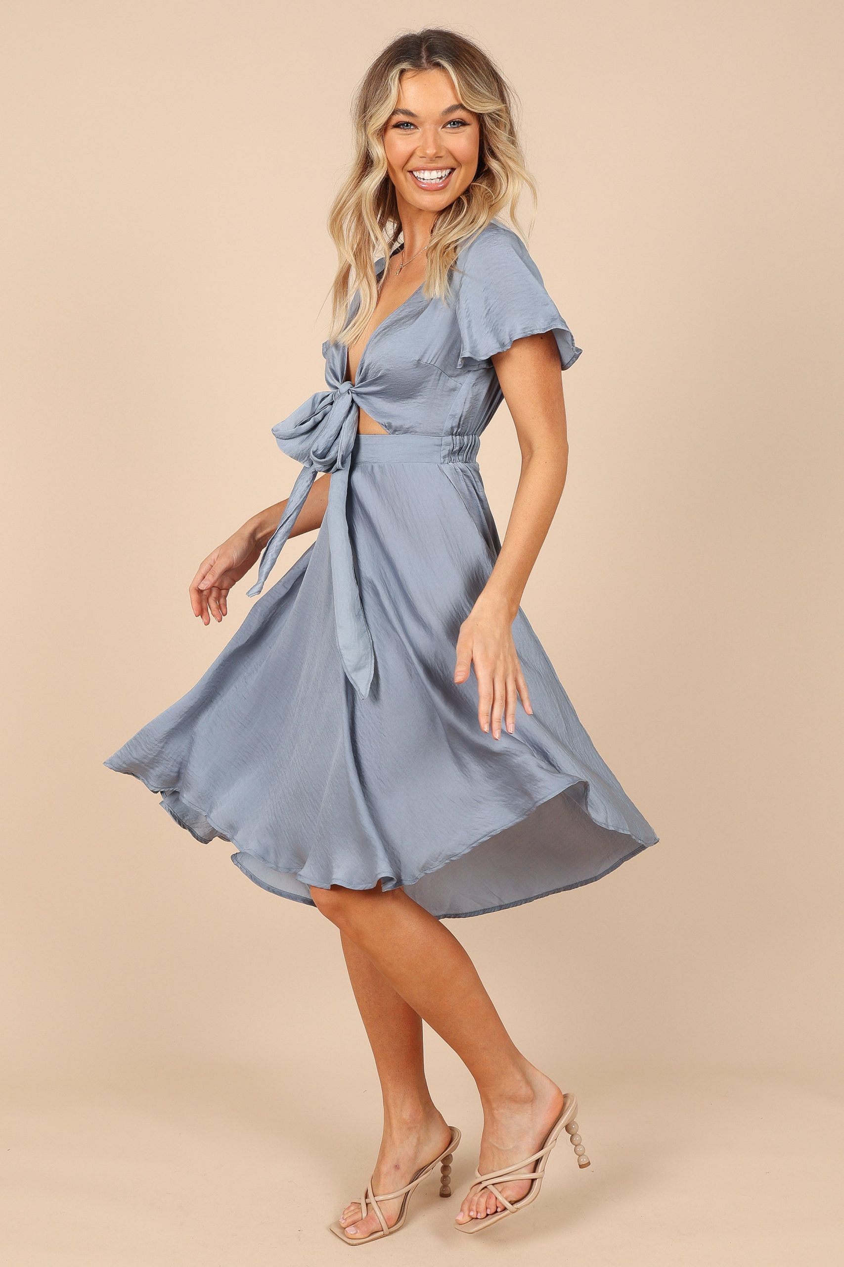 Amanda Hi Lo Tie Front Dress - Blue - Image 12