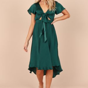 Amanda Hi Lo Tie Front Dress - Emerald