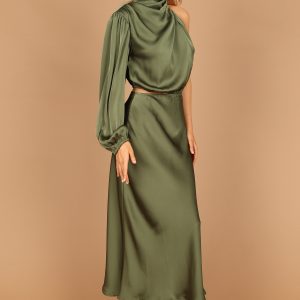 Amelie One Shoulder Midi Dress - Olive