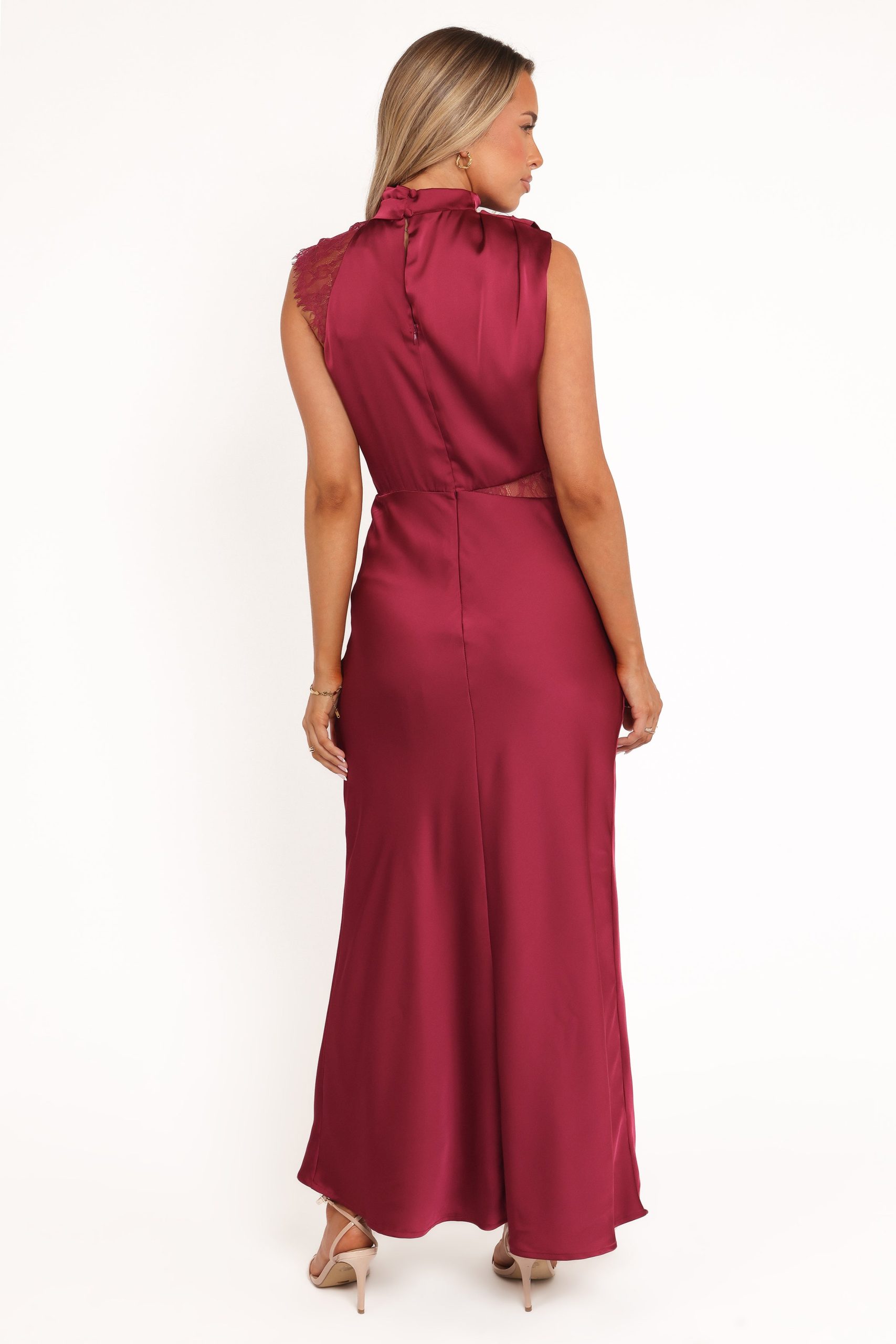 Anabelle Halter Neck Lace Maxi Dress - Berry - Image 5
