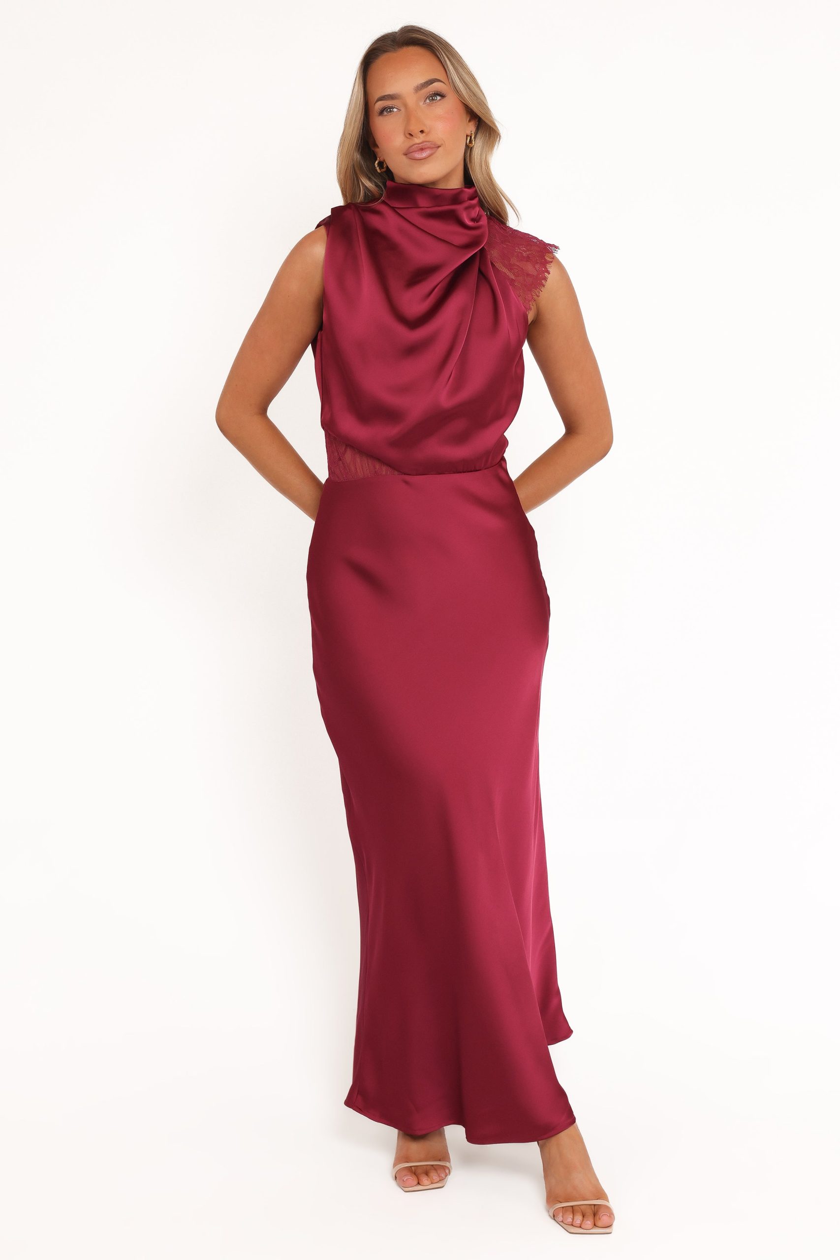 Anabelle Halter Neck Lace Maxi Dress - Berry - Image 2