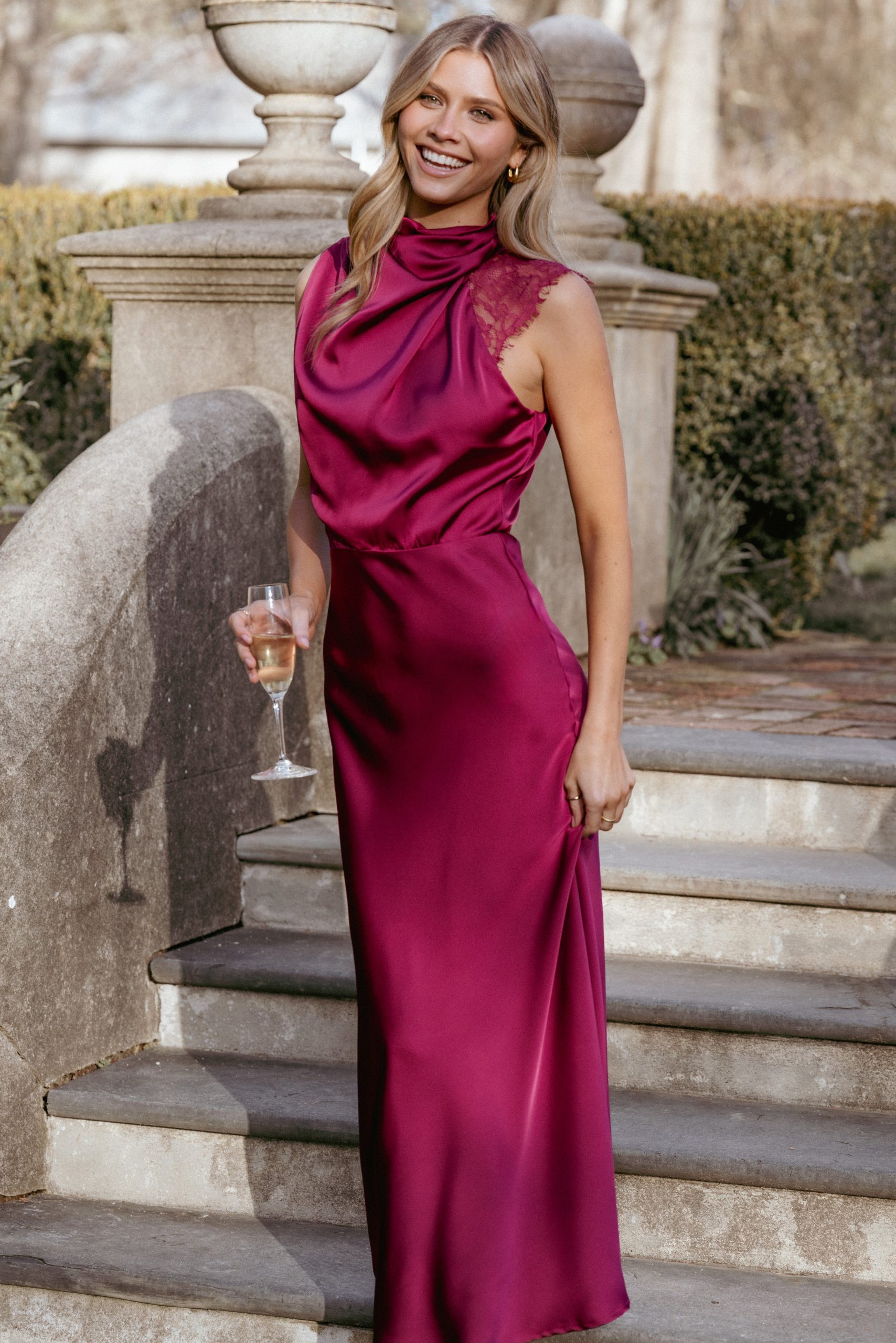 Anabelle Halter Neck Lace Maxi Dress - Berry - Image 8