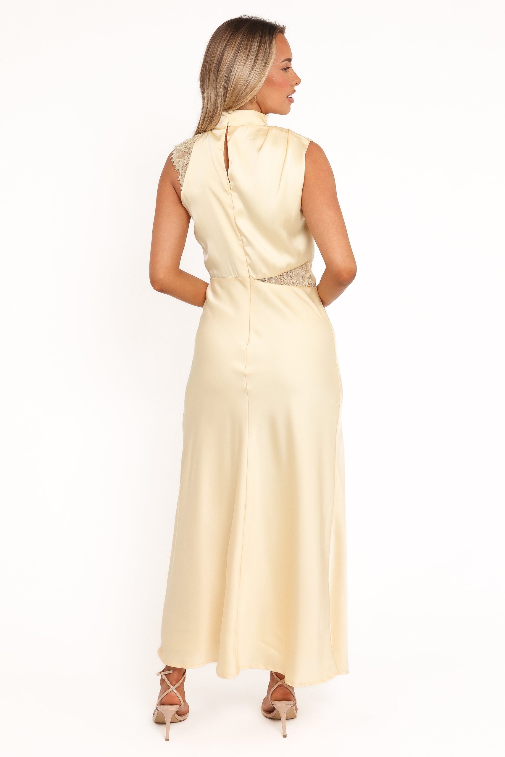 Anabelle Halter Neck Lace Maxi Dress - Butter Yellow - Image 5