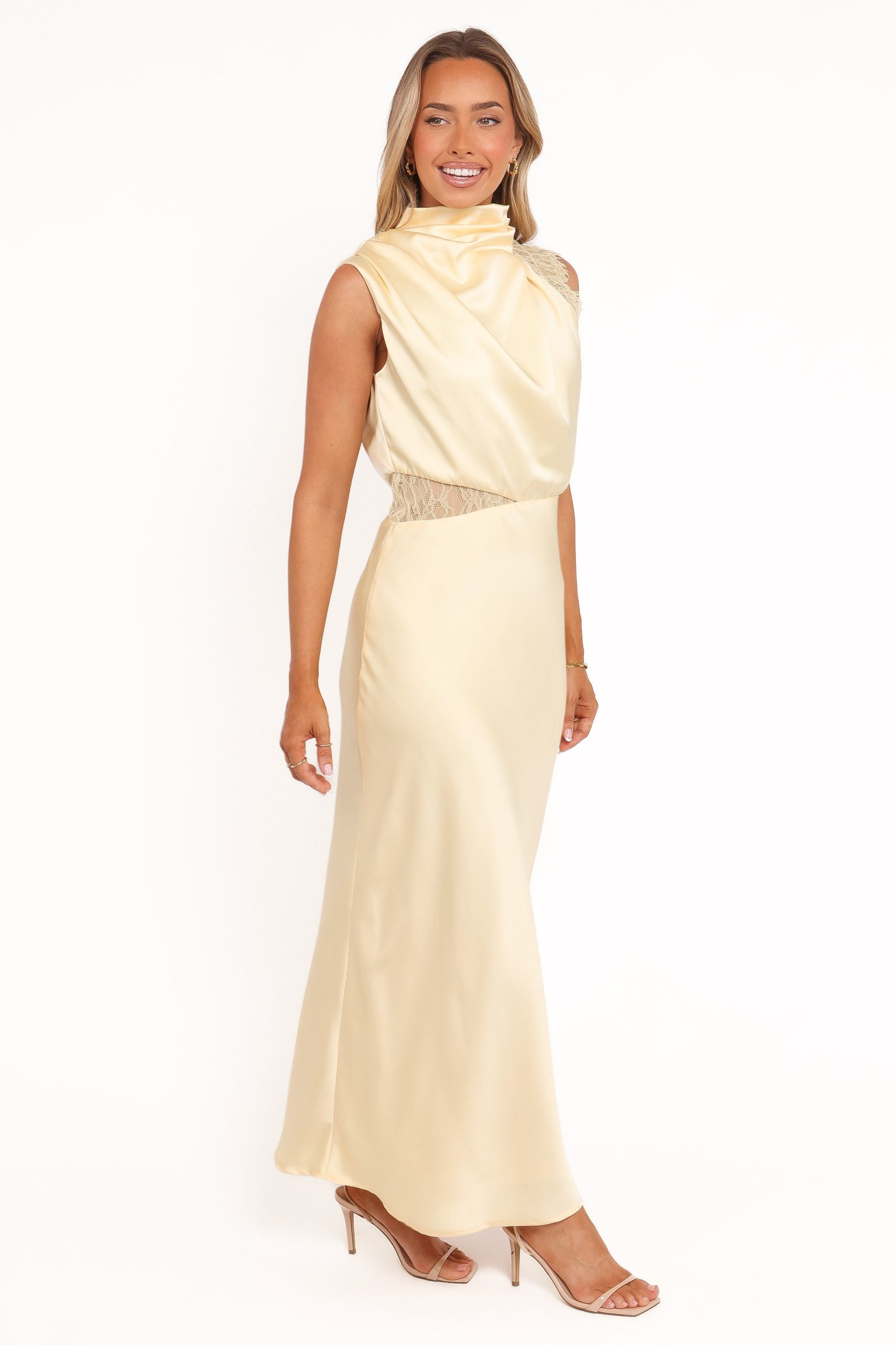 Anabelle Halter Neck Lace Maxi Dress - Butter Yellow - Image 4